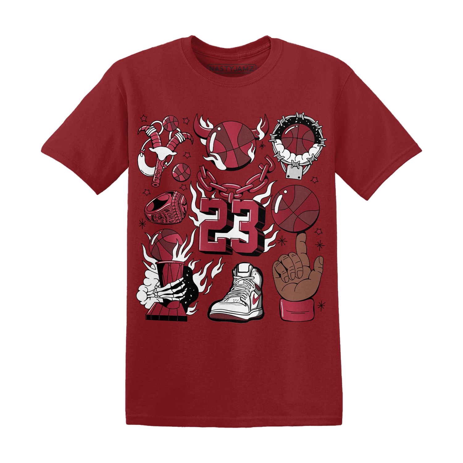 High 85 Metallic Burgundy 1s T Shirt Match Neclaces Number 23 - NastyJamz