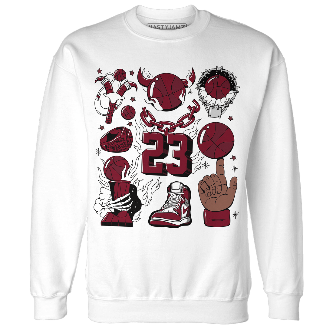High White Team Red 1s Sweatshirt Match Neclaces Number 23 - NastyJamz