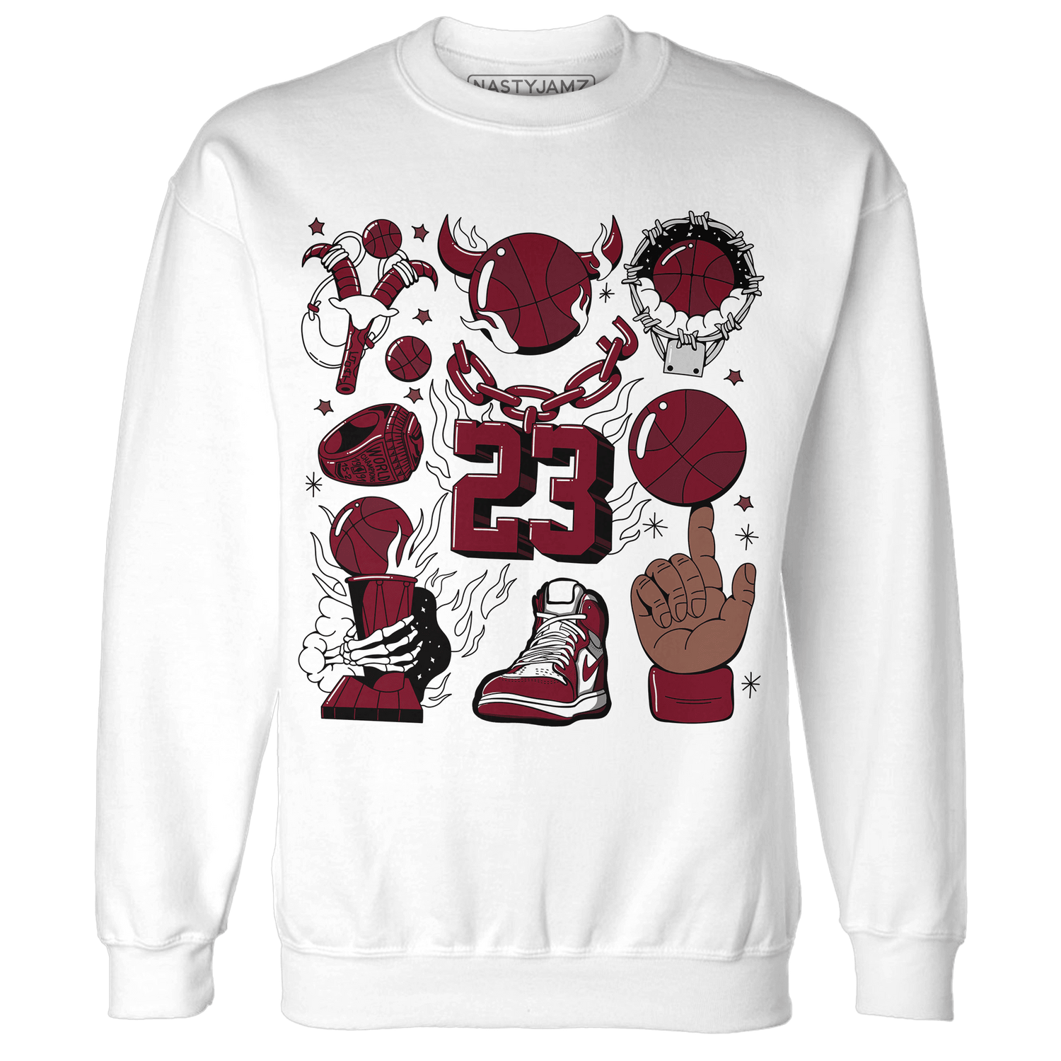 High White Team Red 1s Sweatshirt Match Neclaces Number 23 - NastyJamz