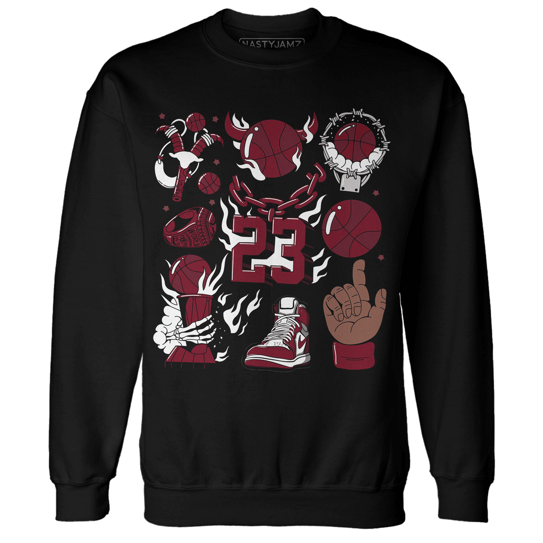 High White Team Red 1s Sweatshirt Match Neclaces Number 23 - NastyJamz