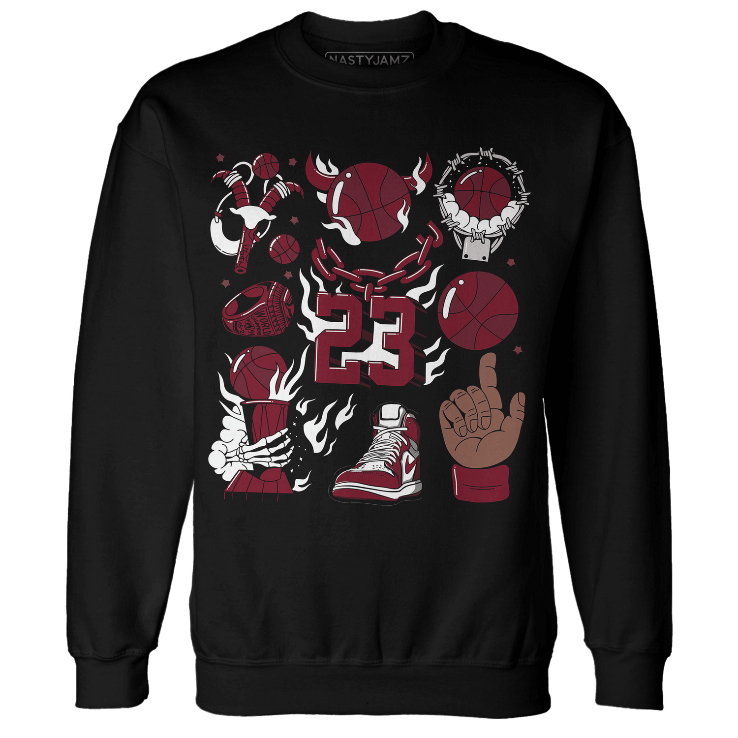 High White Team Red 1s Sweatshirt Match Neclaces Number 23 - NastyJamz