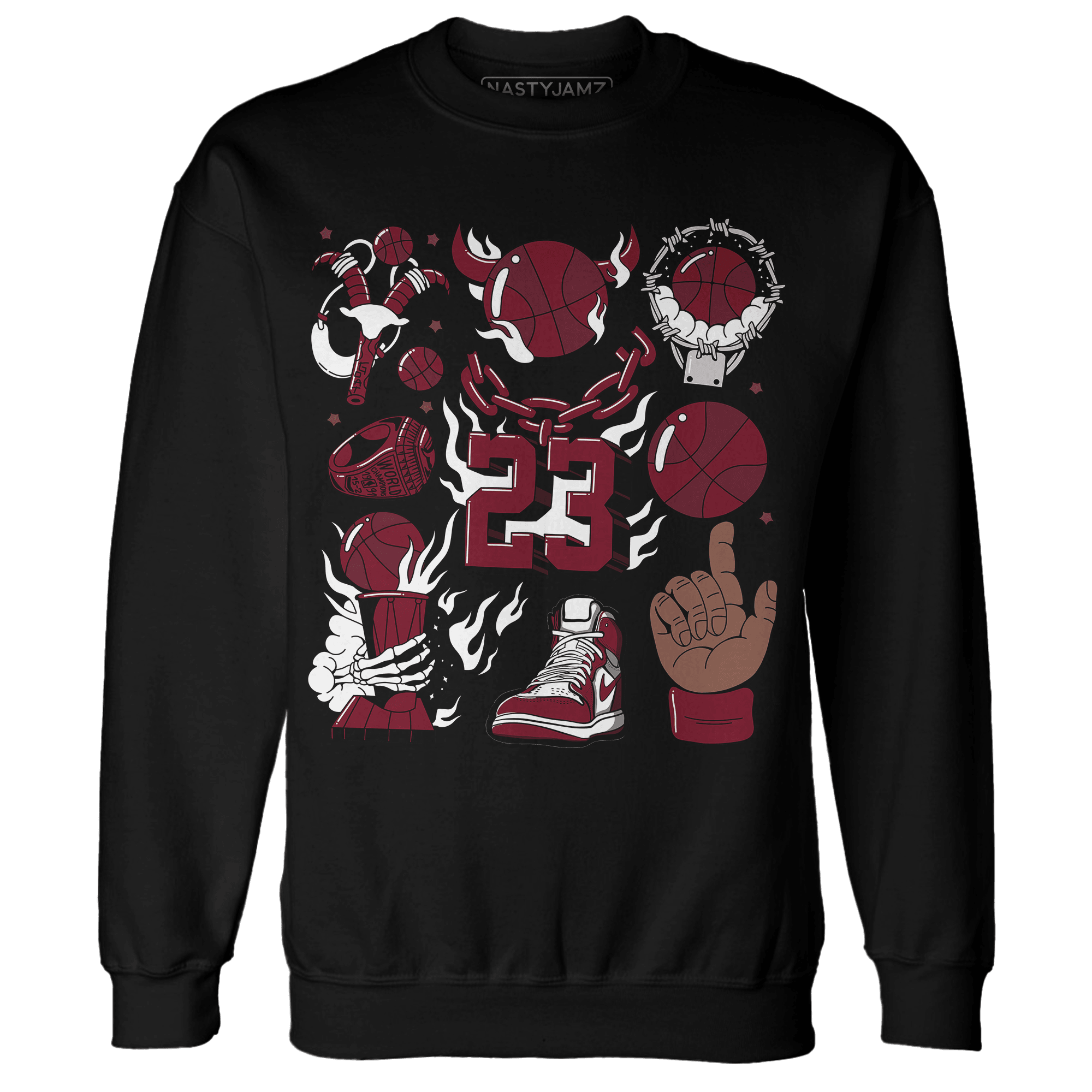 High White Team Red 1s Sweatshirt Match Neclaces Number 23 - NastyJamz