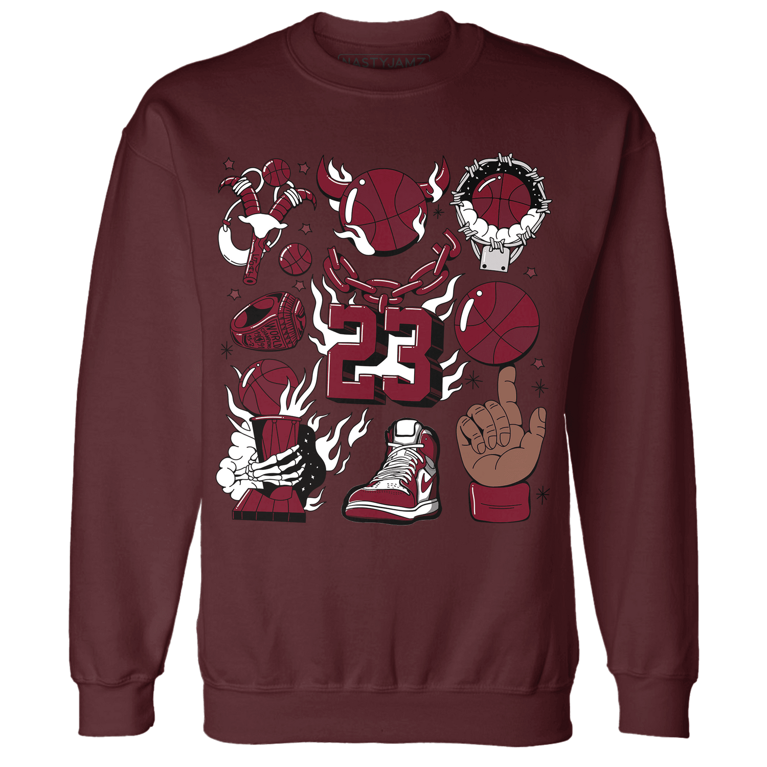 High White Team Red 1s Sweatshirt Match Neclaces Number 23 - NastyJamz