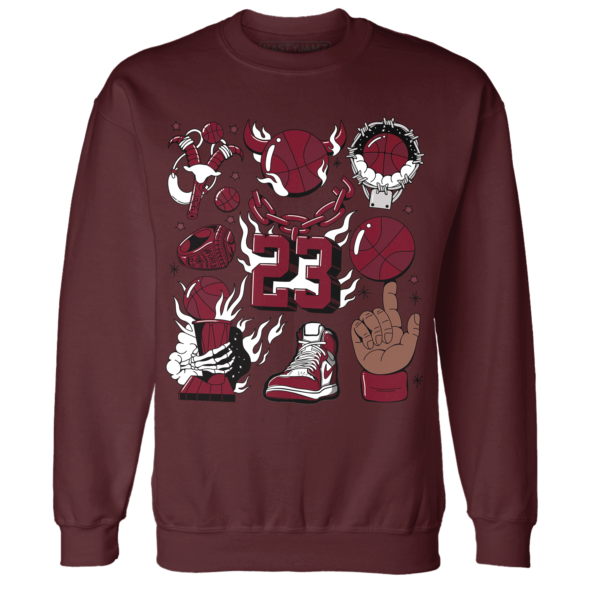 High White Team Red 1s Sweatshirt Match Neclaces Number 23 - NastyJamz