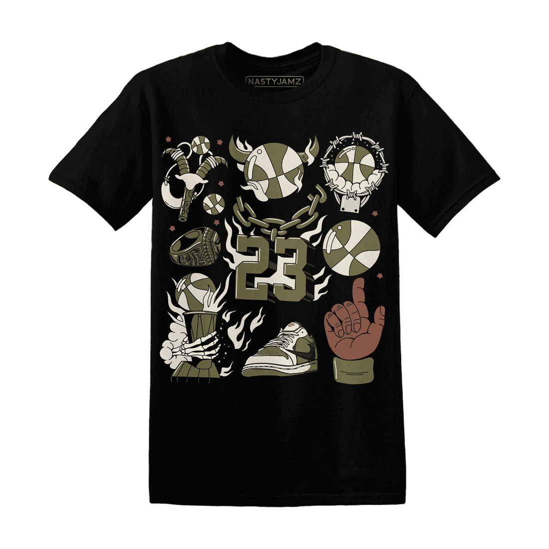 Medium-Olive-1s-NastyJamz-T-Shirt-Match-Neclaces-Number-23