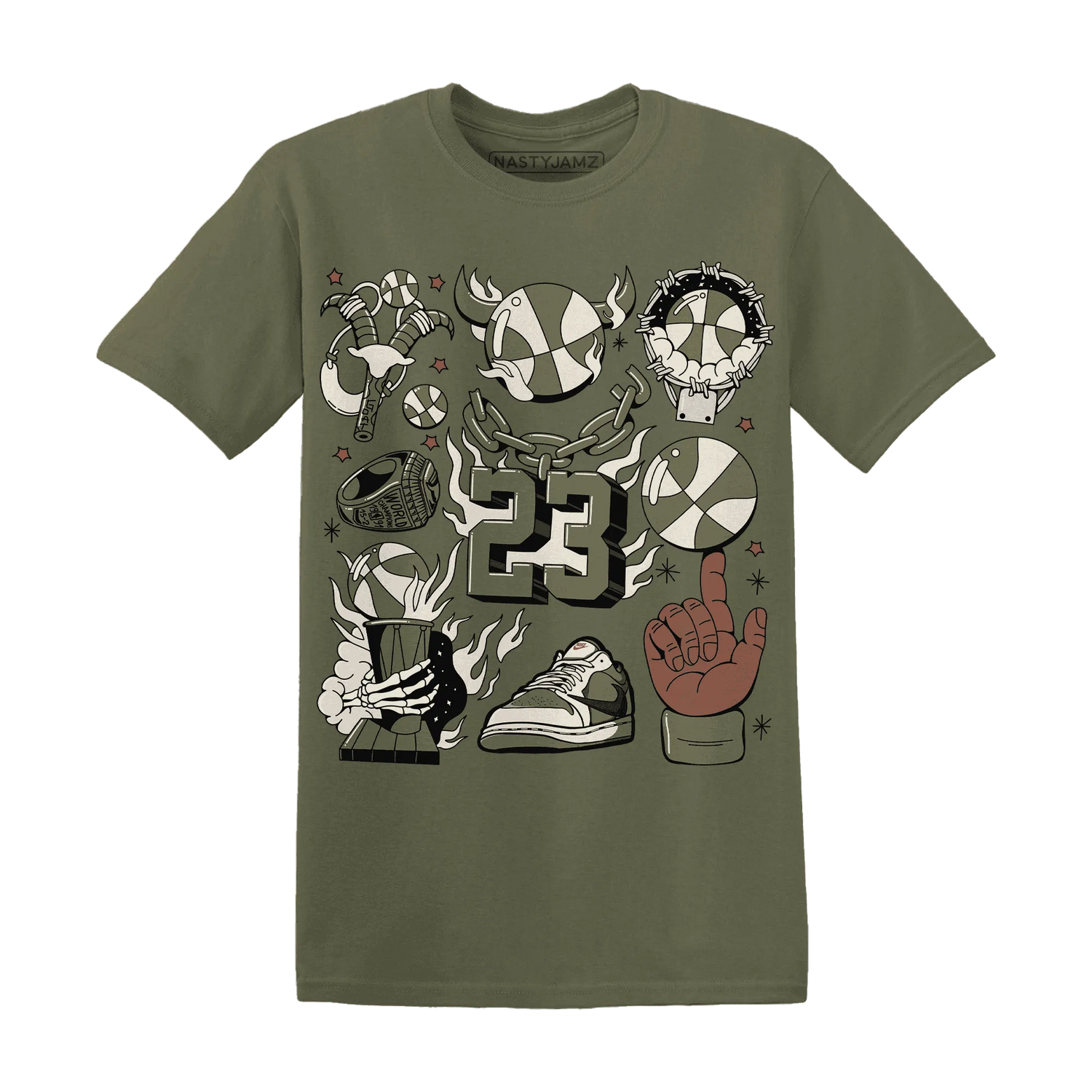 Medium-Olive-1s-NastyJamz-T-Shirt-Match-Neclaces-Number-23