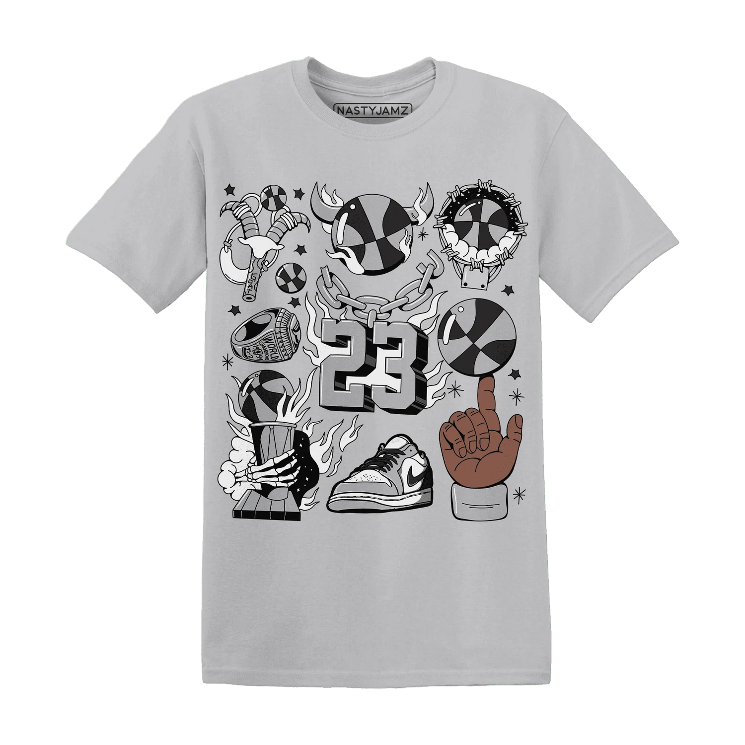 Wolf-Grey-1s-T-Shirt-Match-Neclaces-Number-23