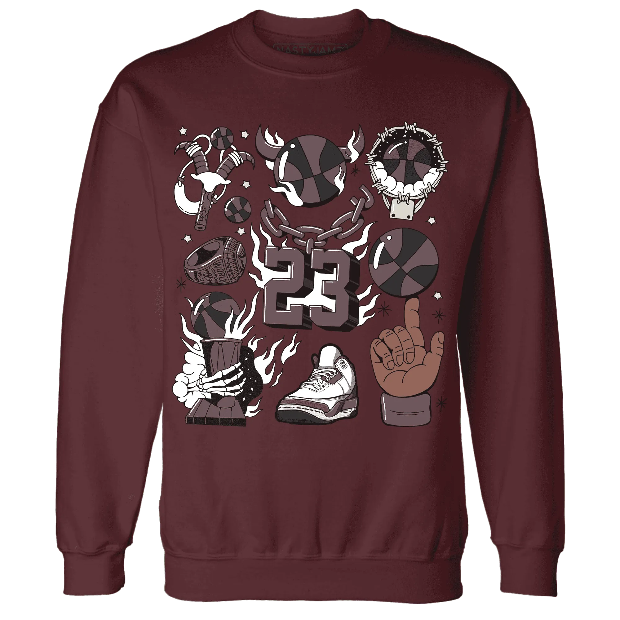 Burgundy-Crush-3s-NastyJamz-Sweatshirt-Match-Neclaces-Number-23