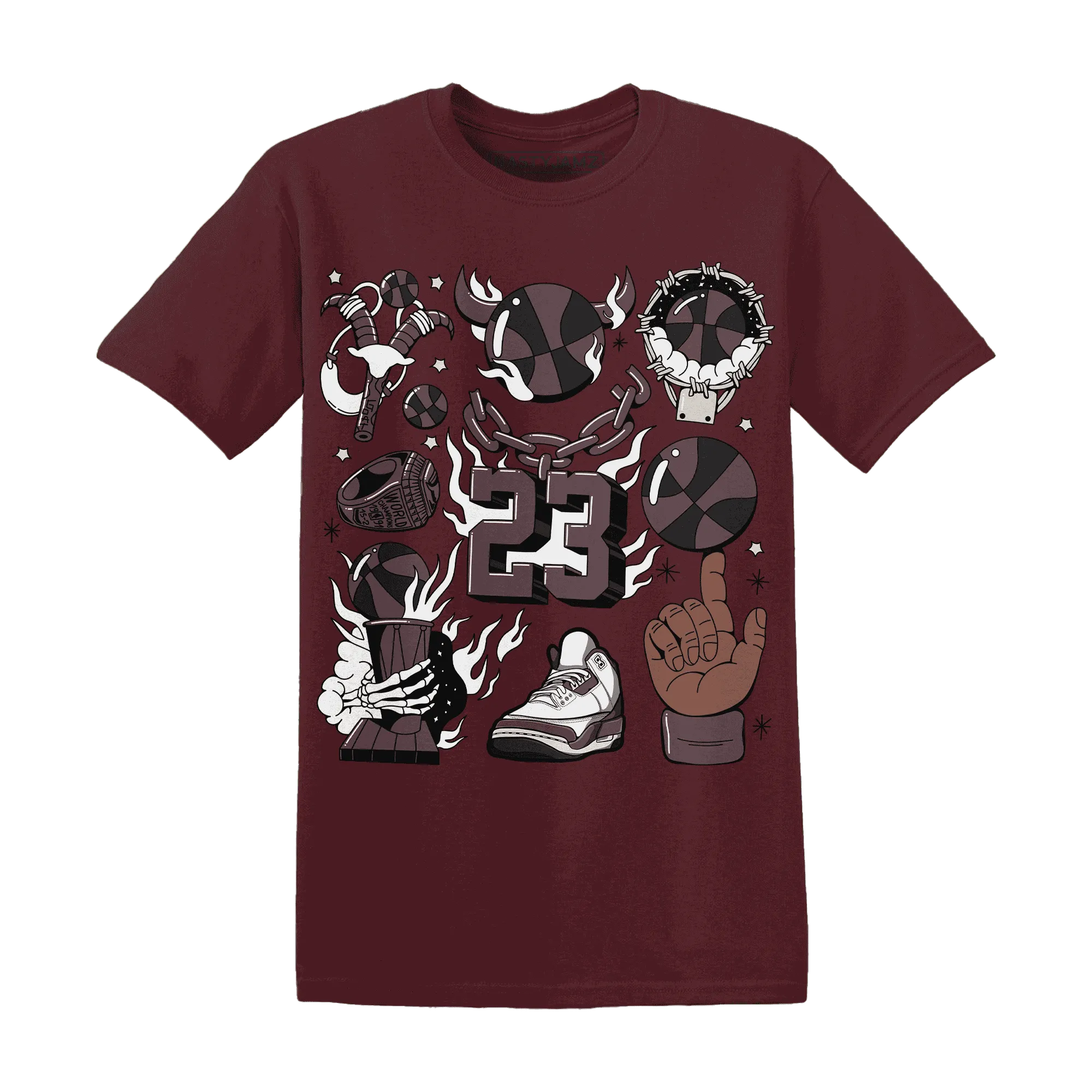 Burgundy-Crush-3s-NastyJamz-T-Shirt-Match-Neclaces-Number-23