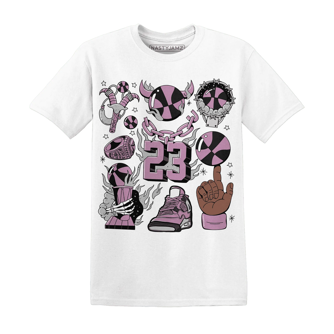 Orchid-Neutral-Grey-Black-White-4s-T-Shirt-Match-Neclaces-Number-23