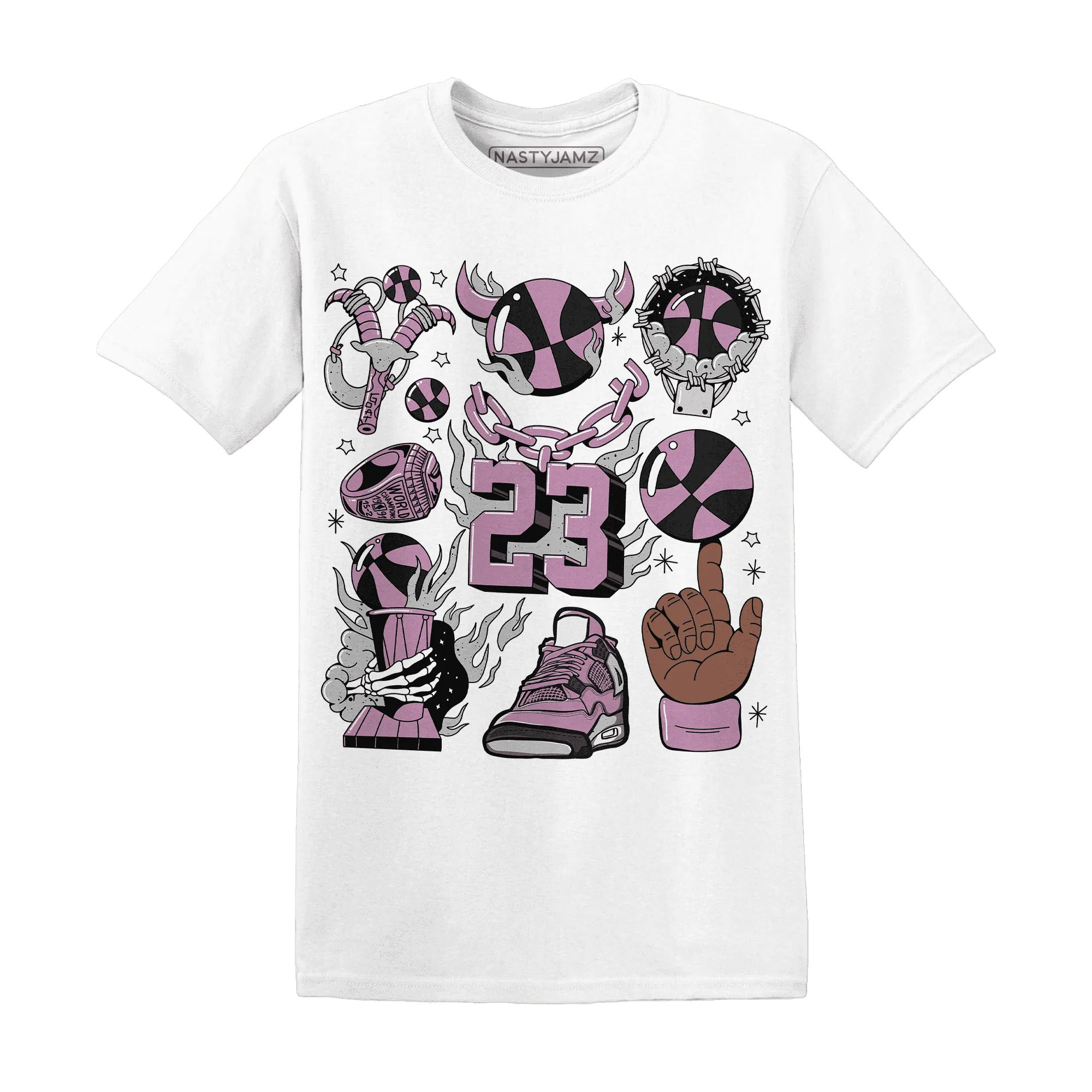 Orchid-Neutral-Grey-Black-White-4s-T-Shirt-Match-Neclaces-Number-23