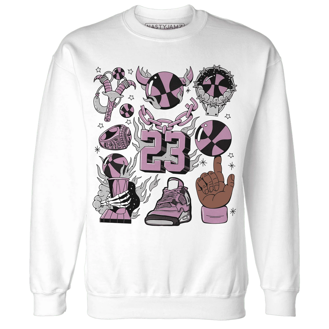 Orchid-Neutral-Grey-Black-White-4s-Sweatshirt-Match-Neclaces-Number-23