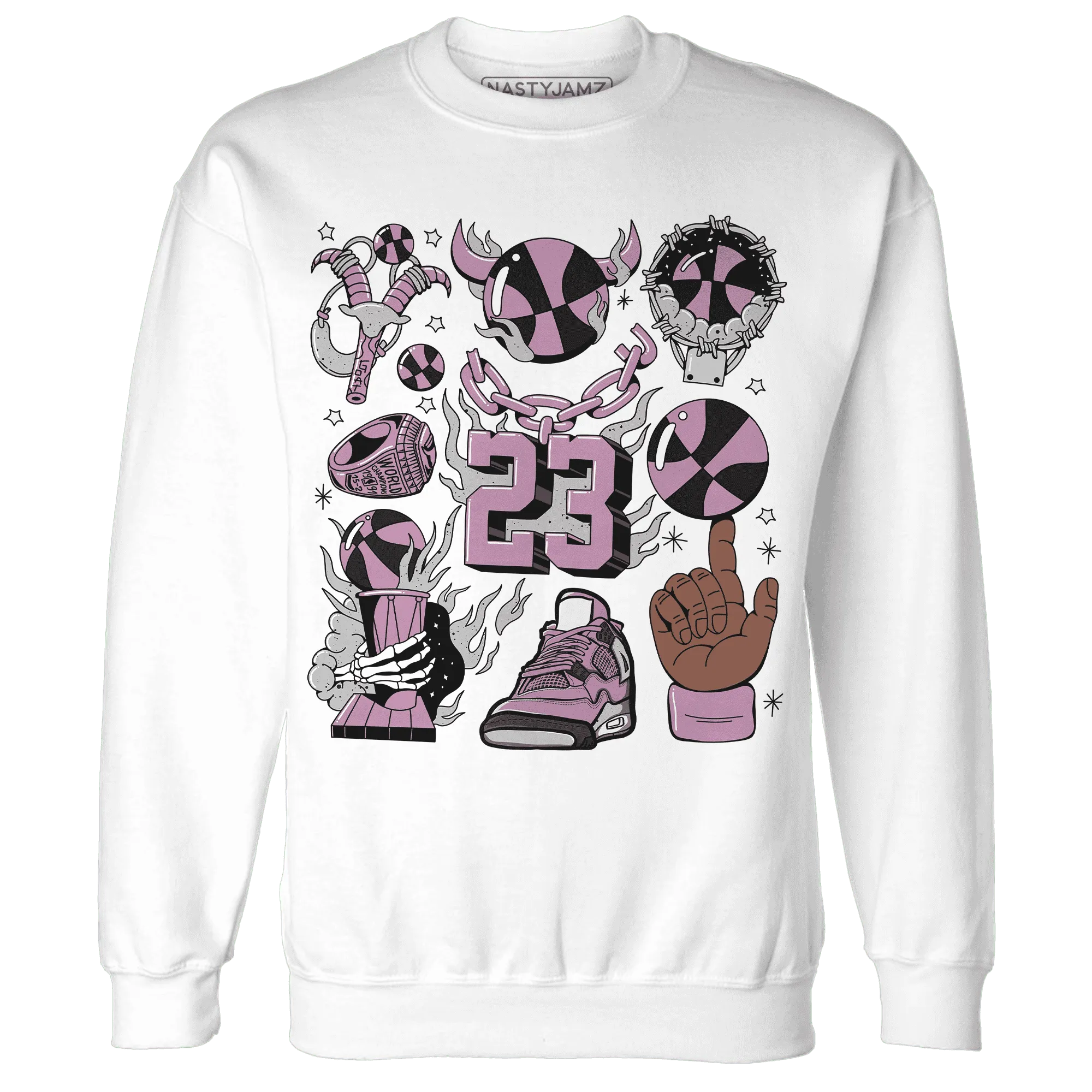 Orchid-Neutral-Grey-Black-White-4s-Sweatshirt-Match-Neclaces-Number-23