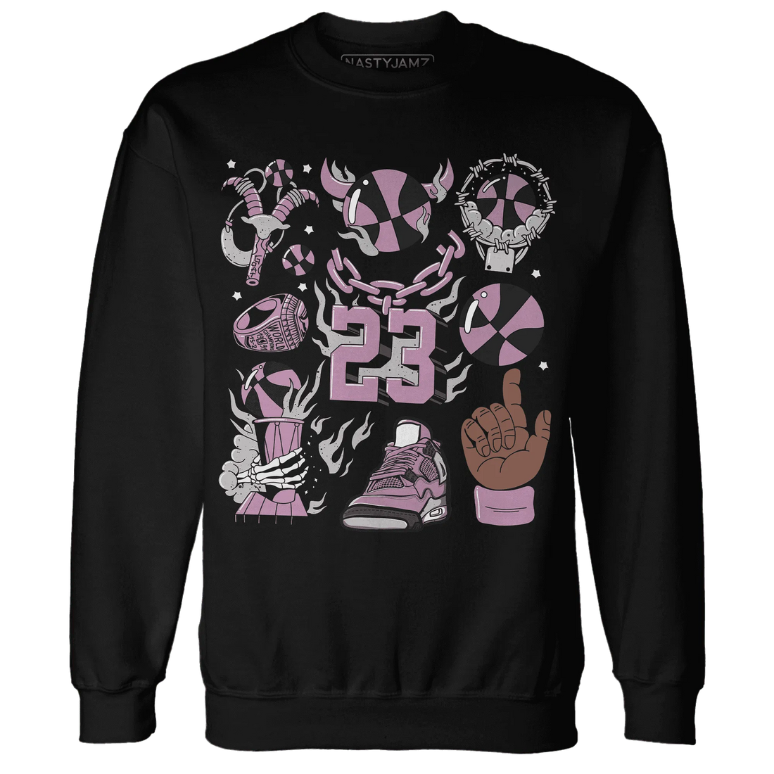 Orchid-Neutral-Grey-Black-White-4s-Sweatshirt-Match-Neclaces-Number-23