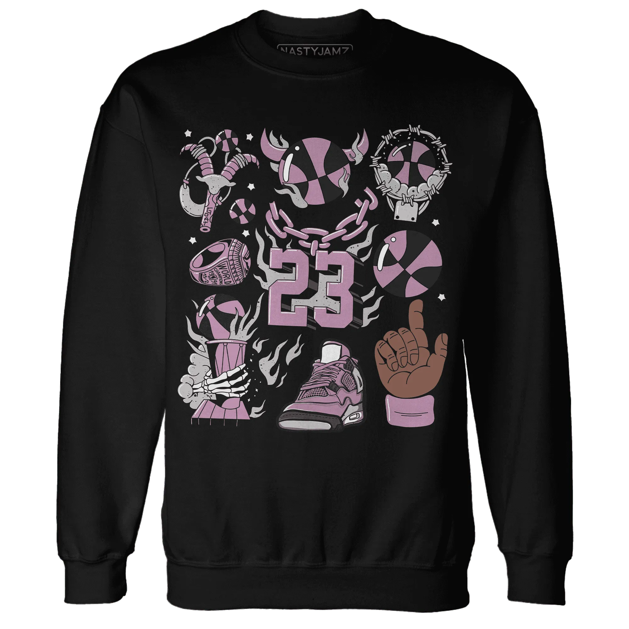 Orchid-Neutral-Grey-Black-White-4s-Sweatshirt-Match-Neclaces-Number-23