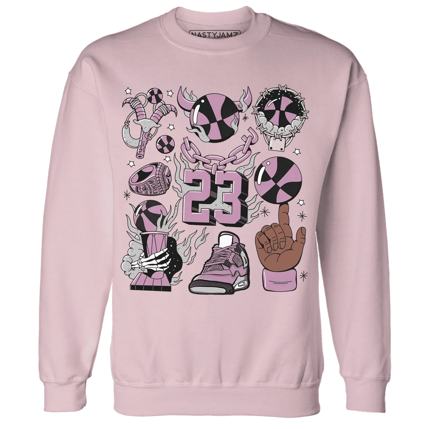 Orchid-Neutral-Grey-Black-White-4s-Sweatshirt-Match-Neclaces-Number-23