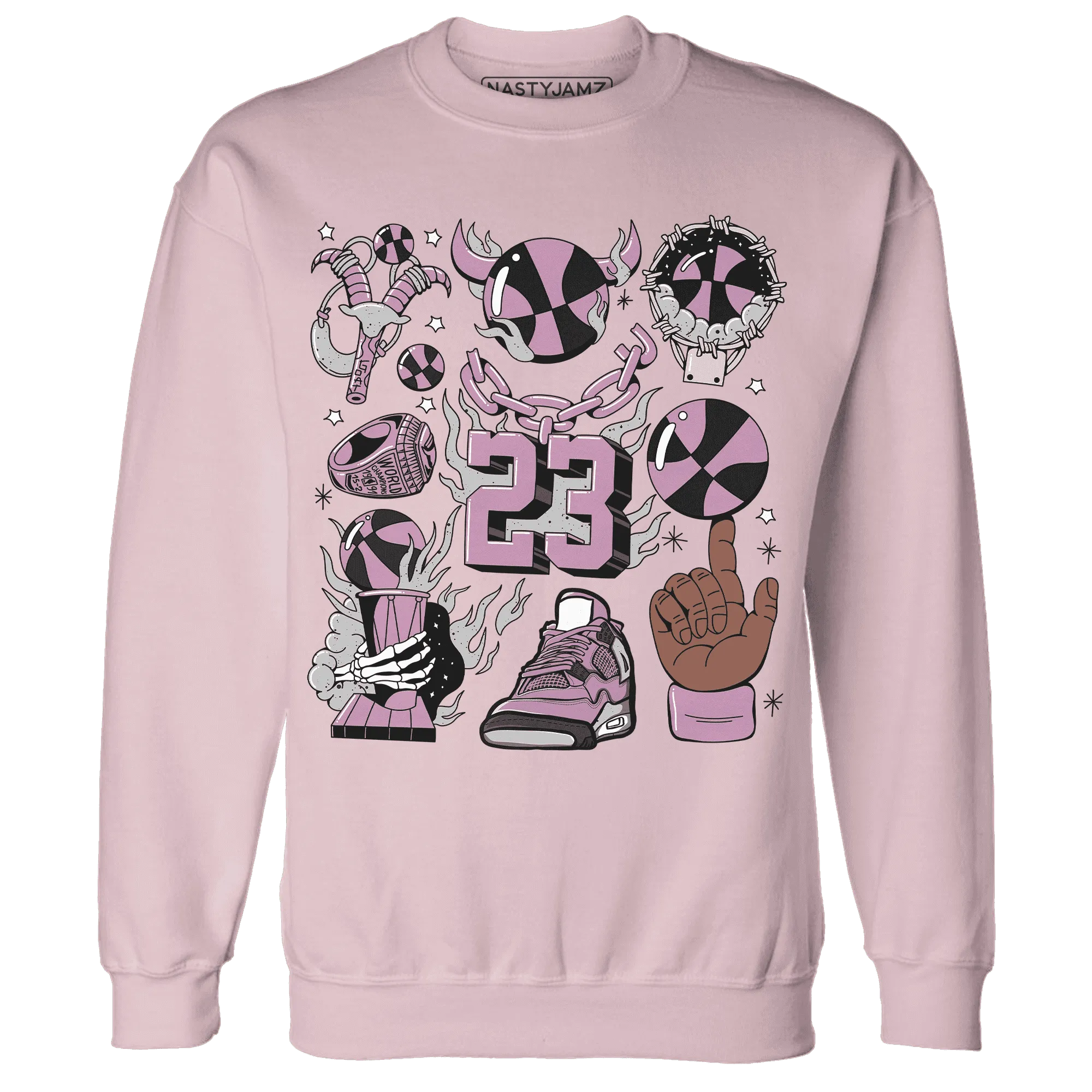 Orchid-Neutral-Grey-Black-White-4s-Sweatshirt-Match-Neclaces-Number-23
