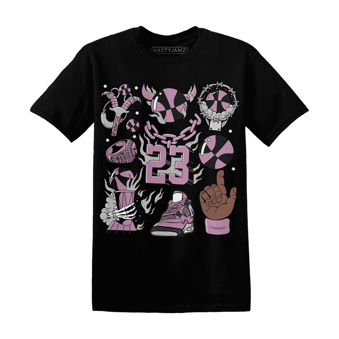 Orchid-Neutral-Grey-Black-White-4s-T-Shirt-Match-Neclaces-Number-23