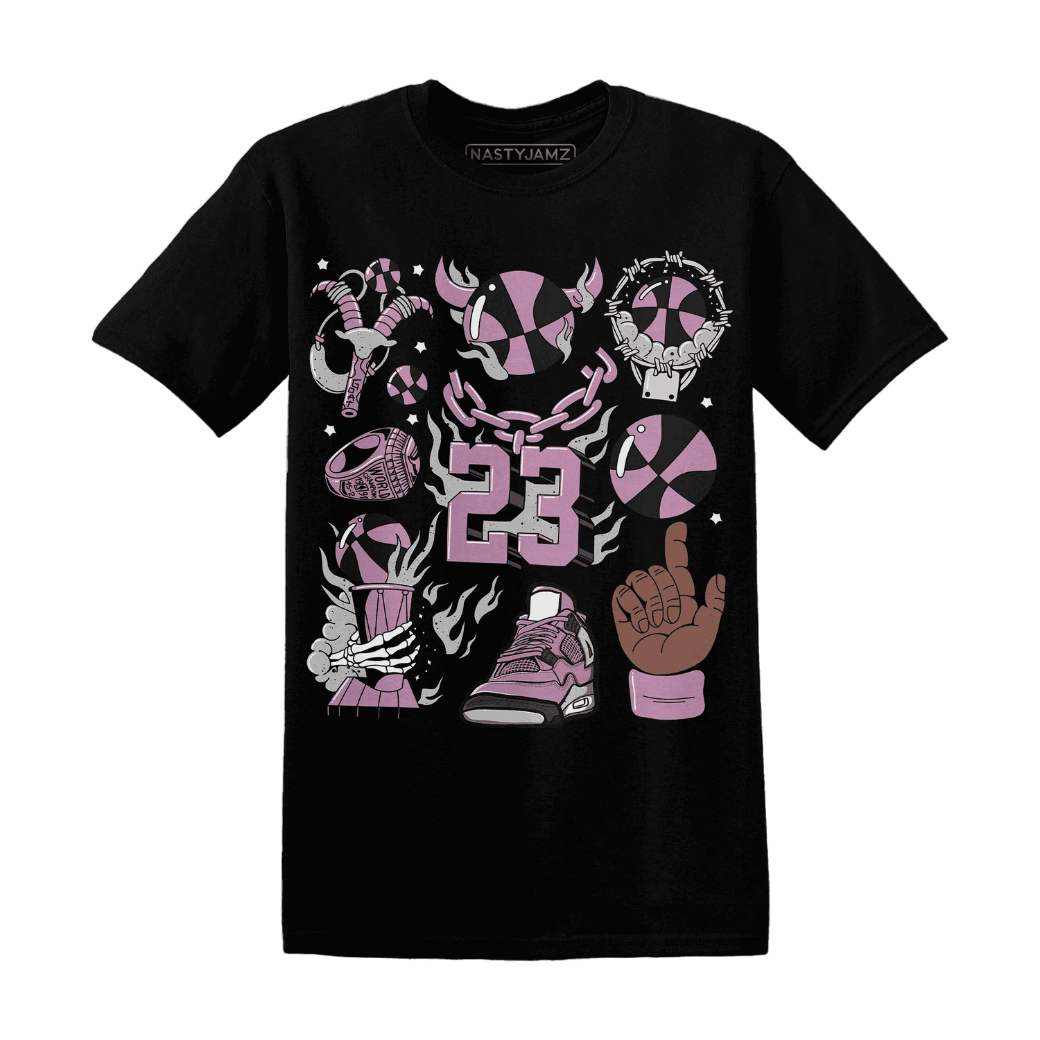 Orchid-Neutral-Grey-Black-White-4s-T-Shirt-Match-Neclaces-Number-23