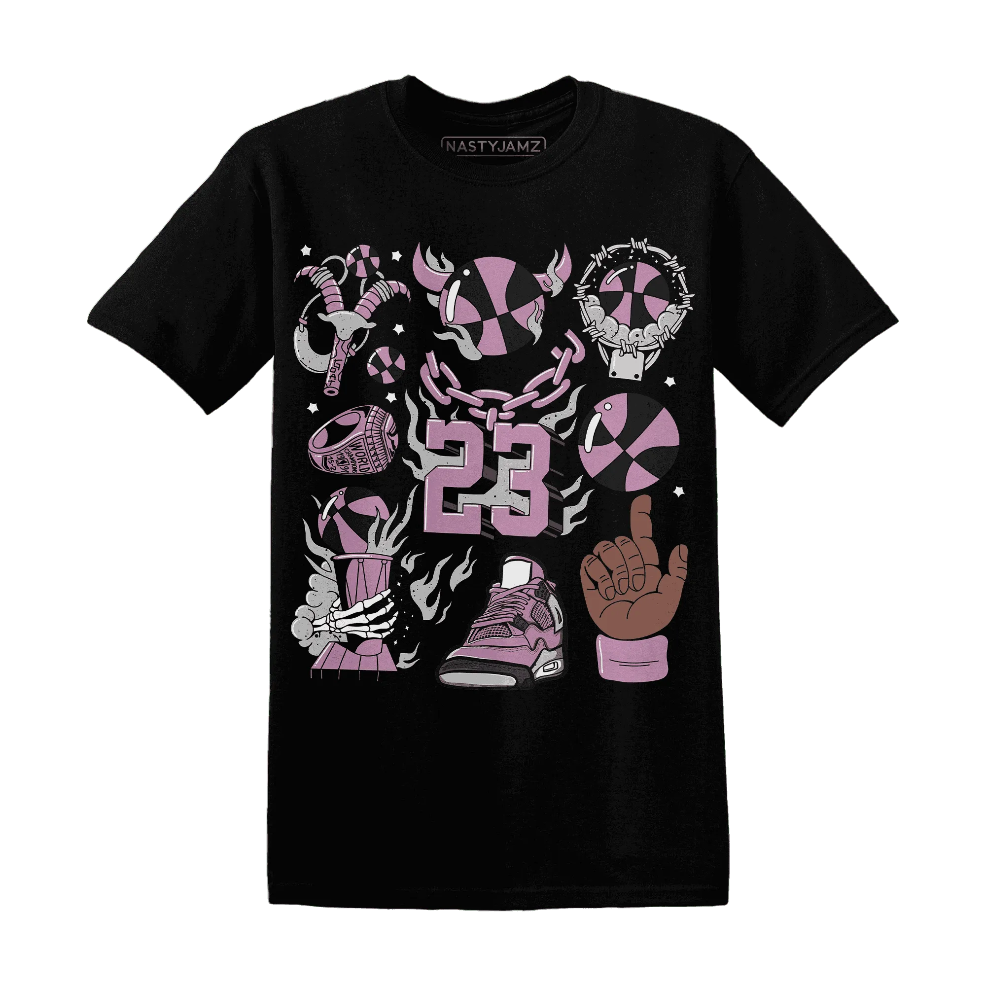 Orchid-Neutral-Grey-Black-White-4s-T-Shirt-Match-Neclaces-Number-23