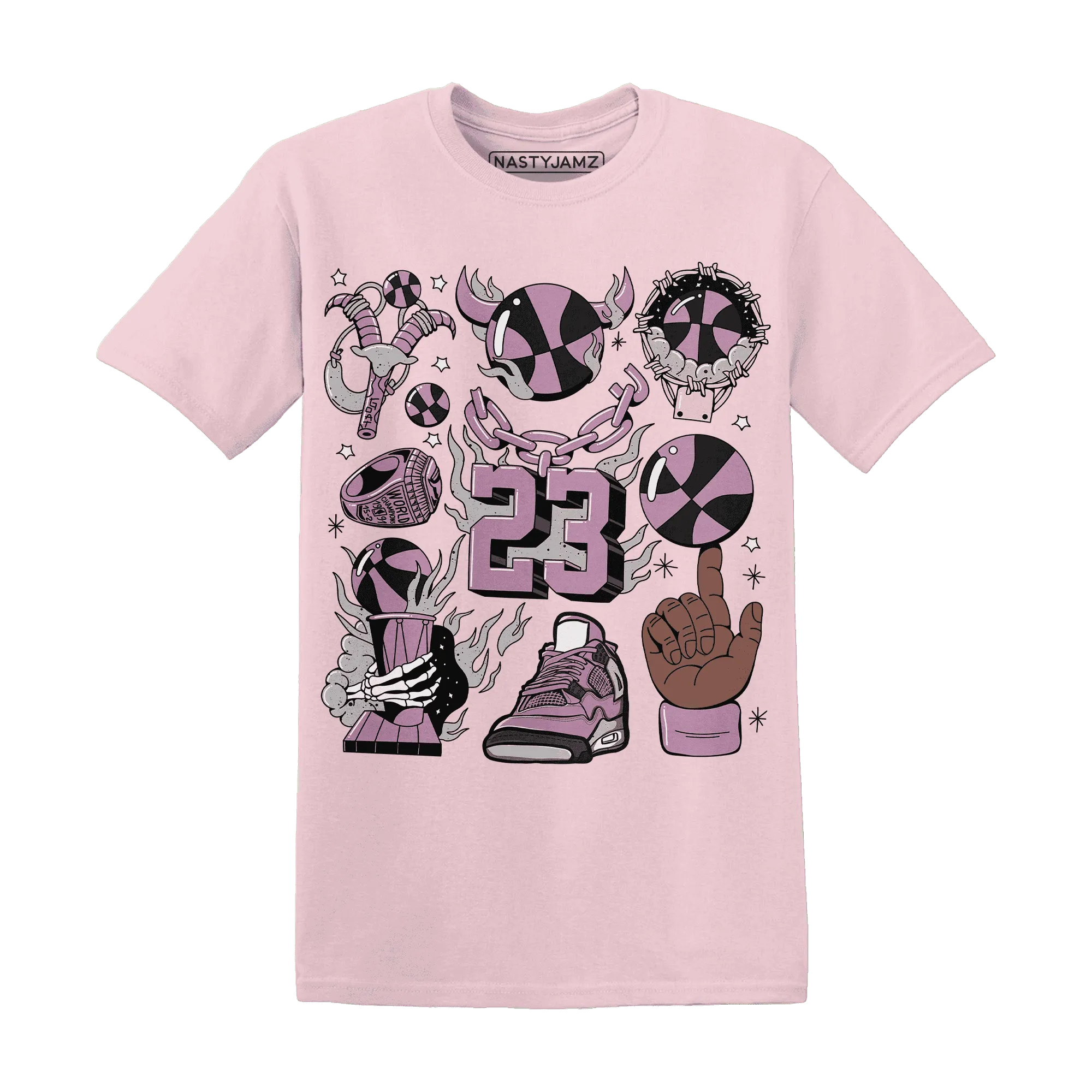 Orchid-Neutral-Grey-Black-White-4s-T-Shirt-Match-Neclaces-Number-23