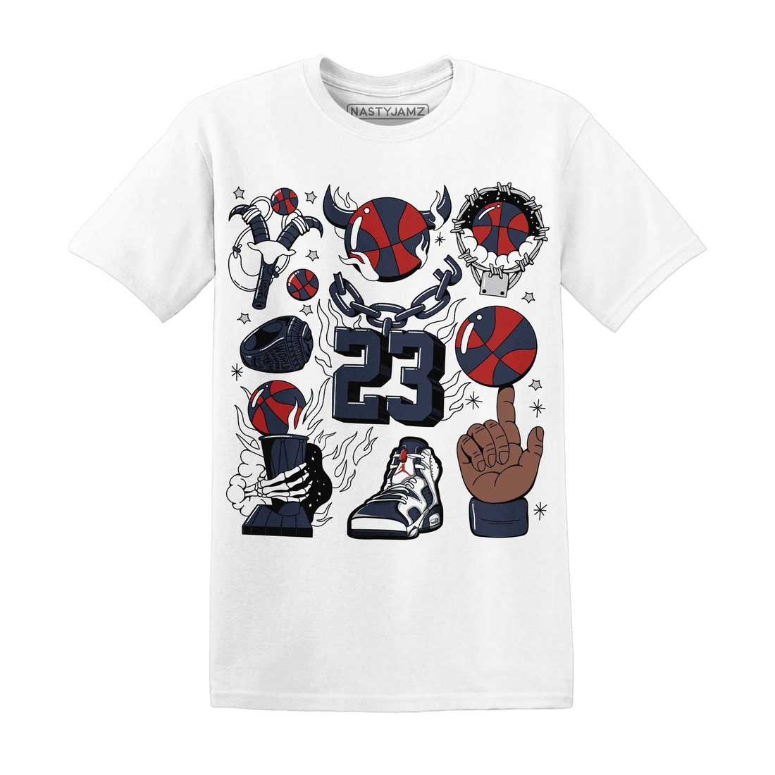 White-Navy-6s-T-Shirt-Match-Neclaces-Number-23