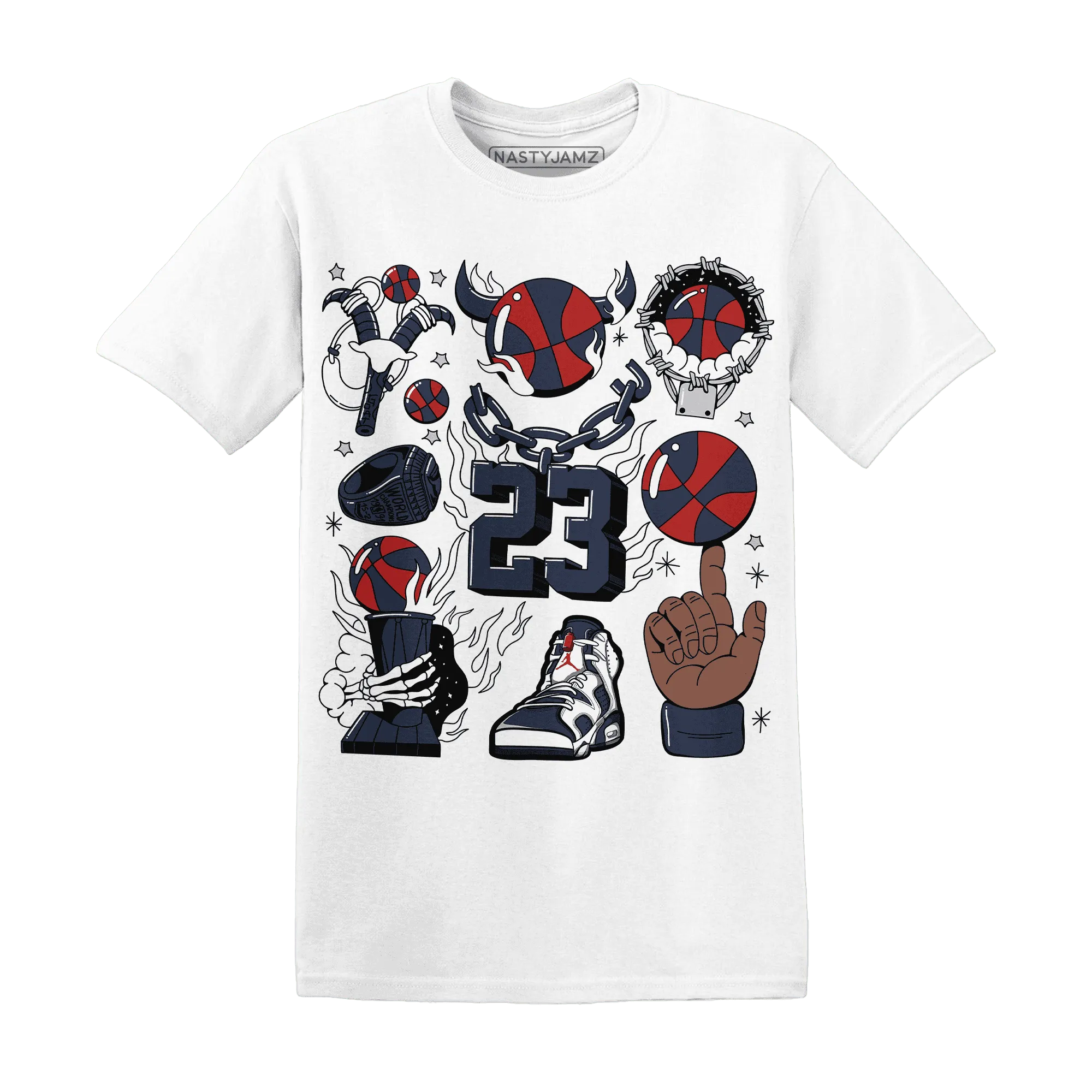 White-Navy-6s-T-Shirt-Match-Neclaces-Number-23