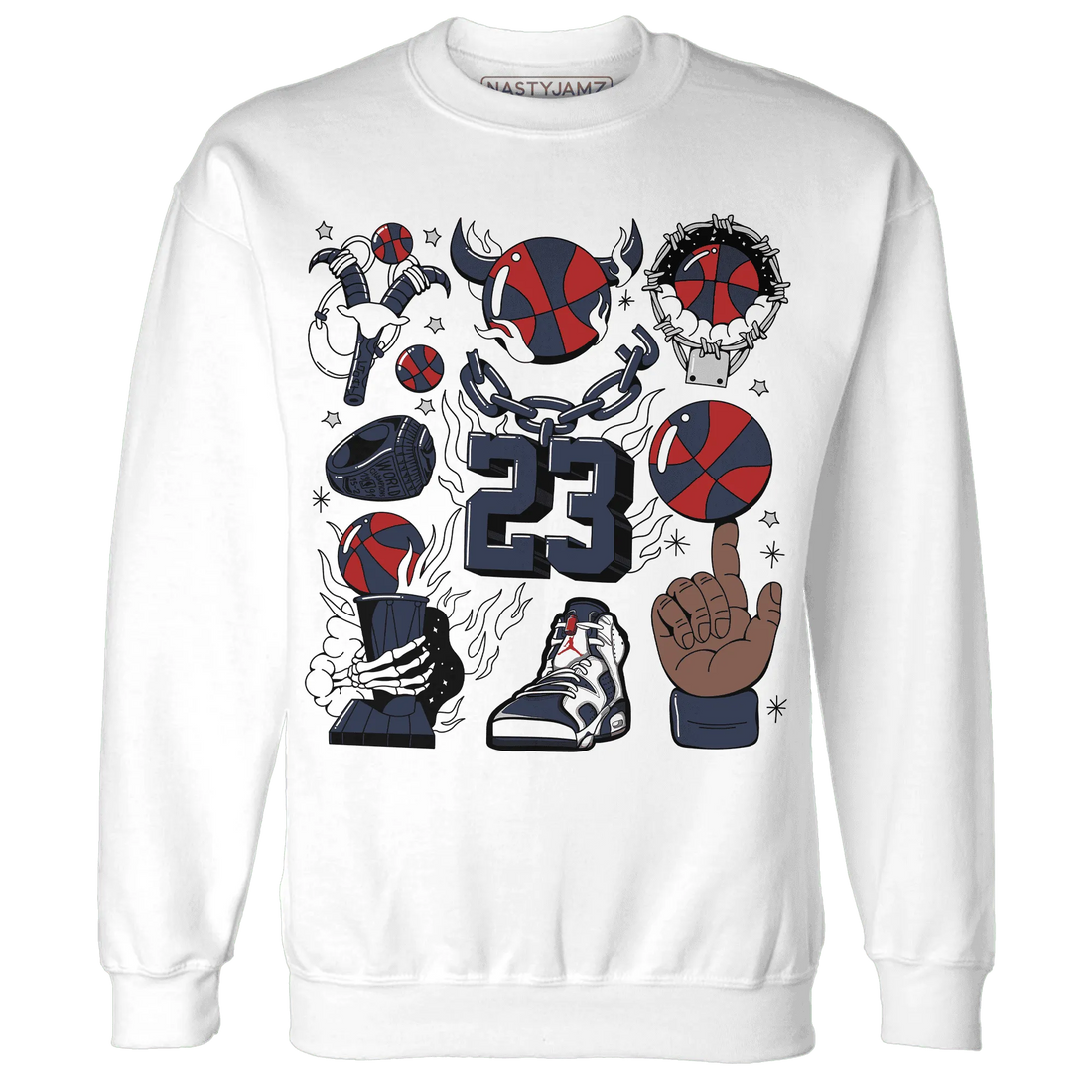 White-Navy-6s-Sweatshirt-Match-Neclaces-Number-23