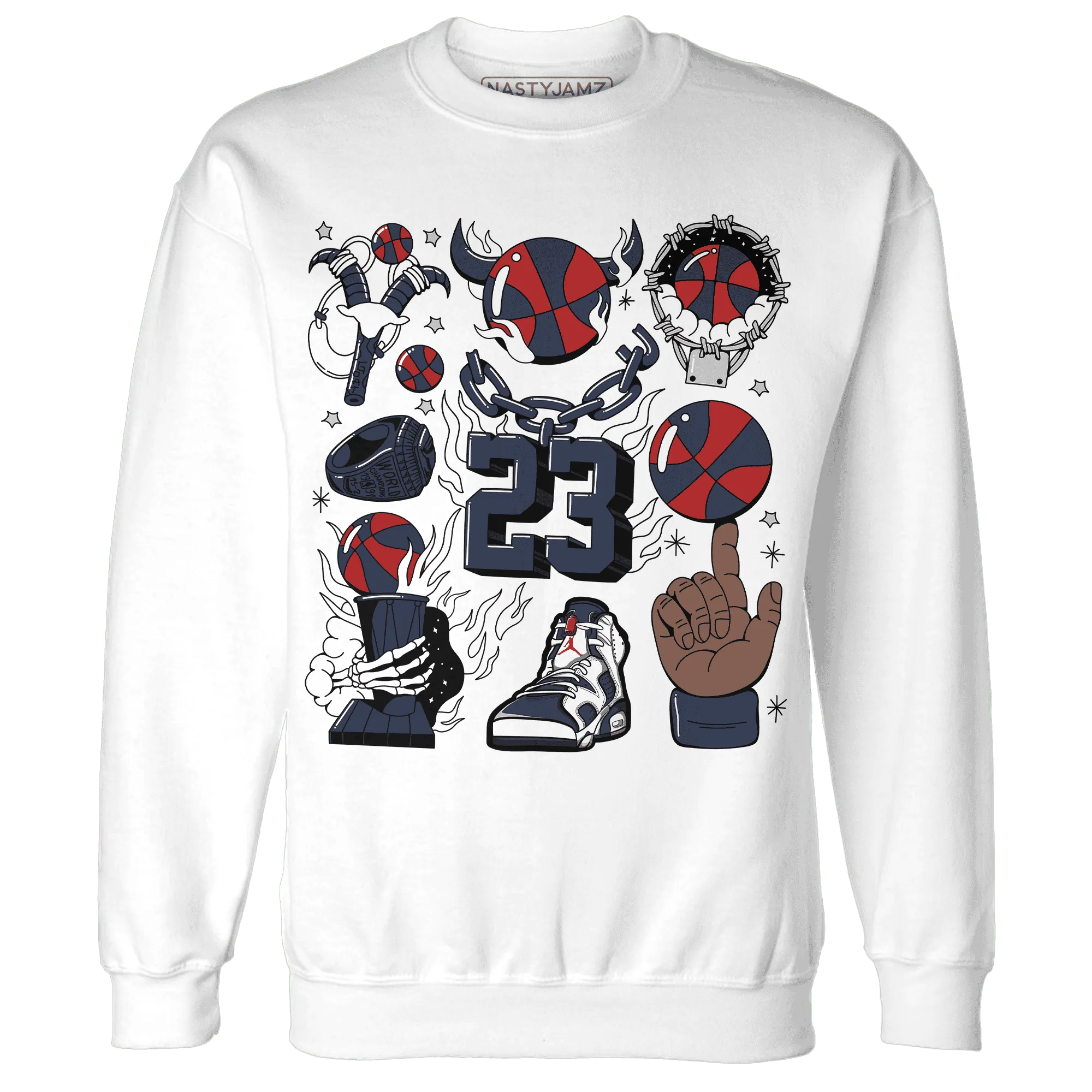 White-Navy-6s-Sweatshirt-Match-Neclaces-Number-23