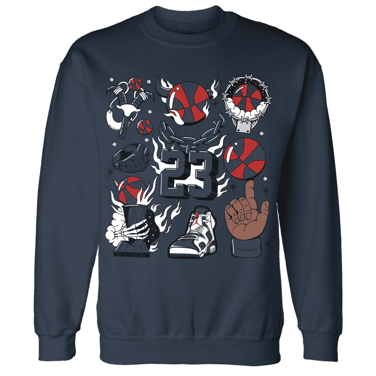 White-Navy-6s-Sweatshirt-Match-Neclaces-Number-23