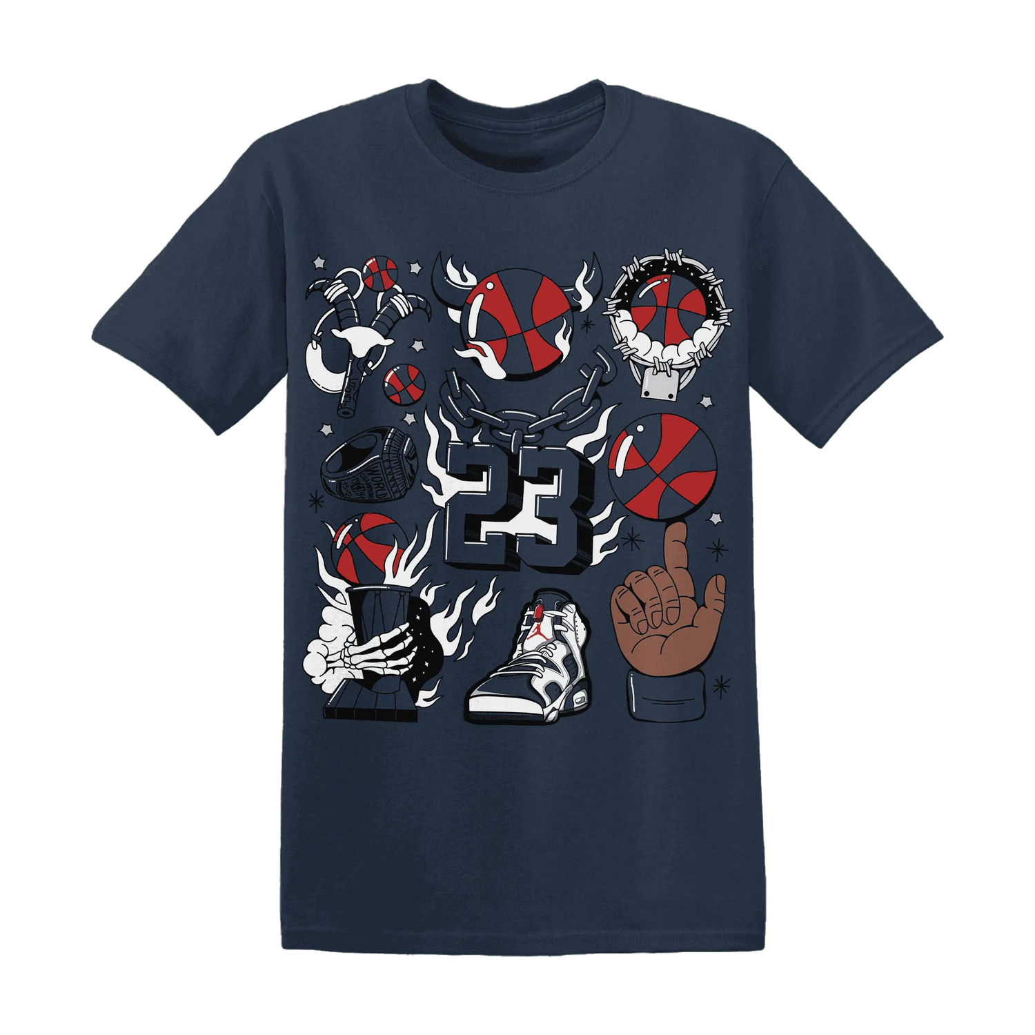 White-Navy-6s-T-Shirt-Match-Neclaces-Number-23