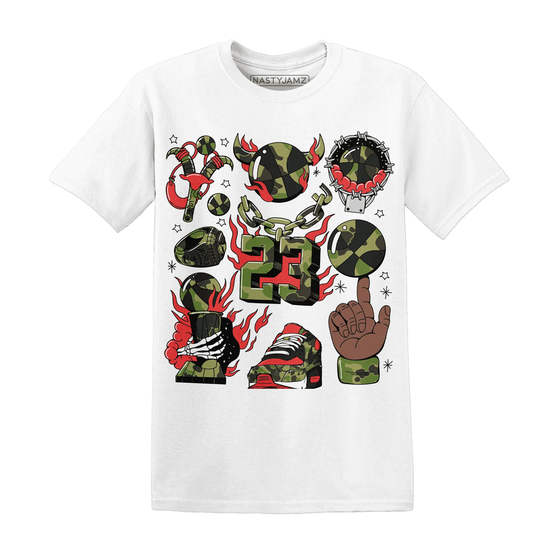 AM-90-Dark-Sage-Solar-Red-T-Shirt-Match-Neclaces-Number-23