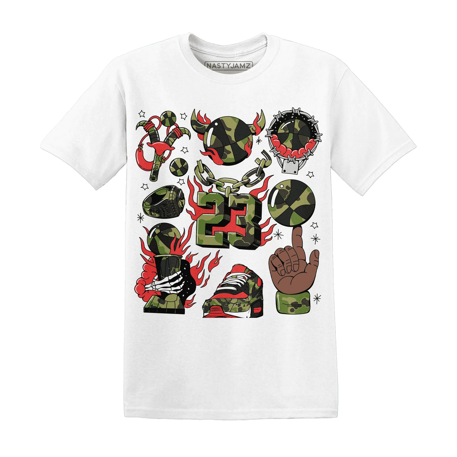AM-90-Dark-Sage-Solar-Red-T-Shirt-Match-Neclaces-Number-23