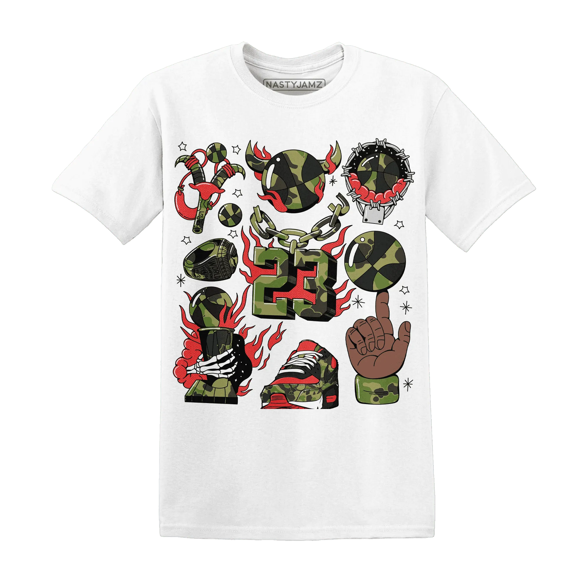 AM-90-Dark-Sage-Solar-Red-T-Shirt-Match-Neclaces-Number-23