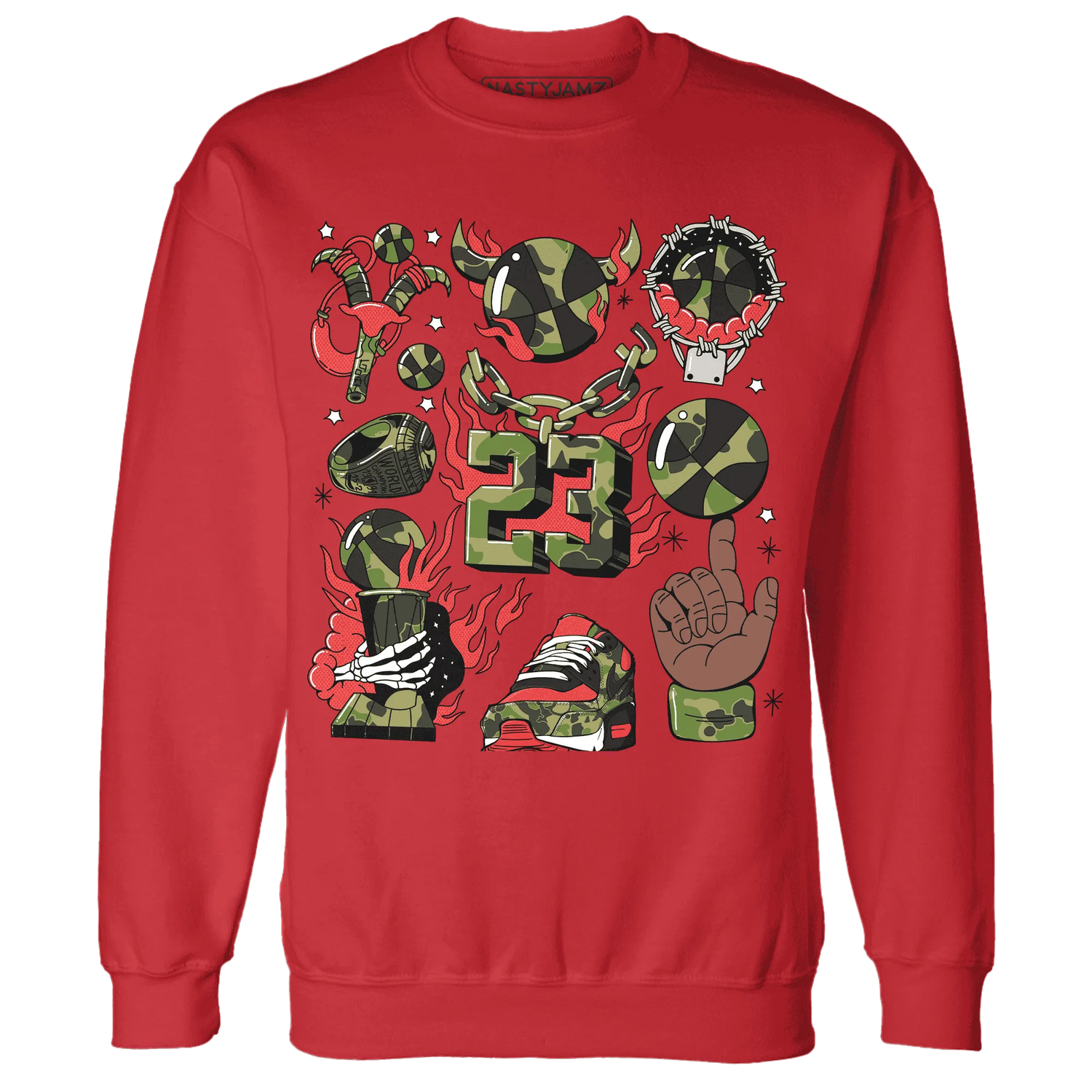 AM-90-Dark-Sage-Solar-Red-Sweatshirt-Match-Neclaces-Number-23