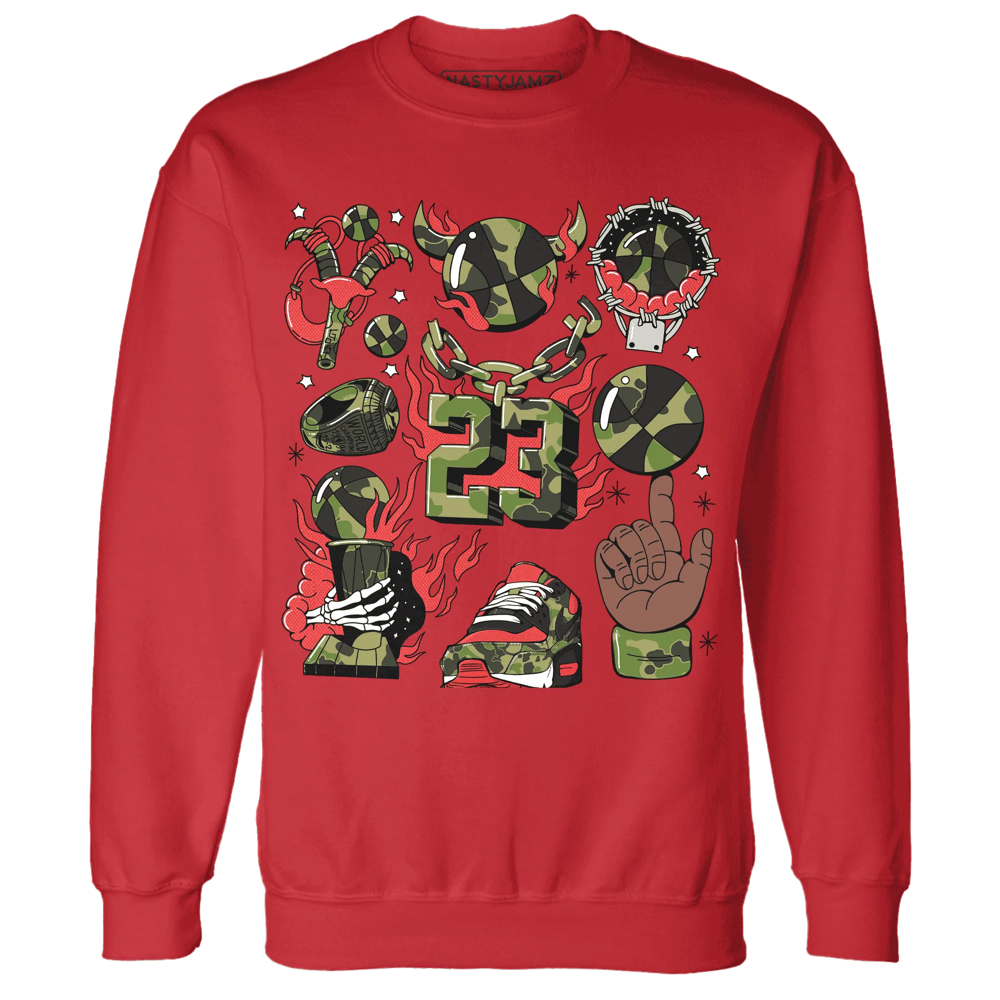 AM-90-Dark-Sage-Solar-Red-Sweatshirt-Match-Neclaces-Number-23
