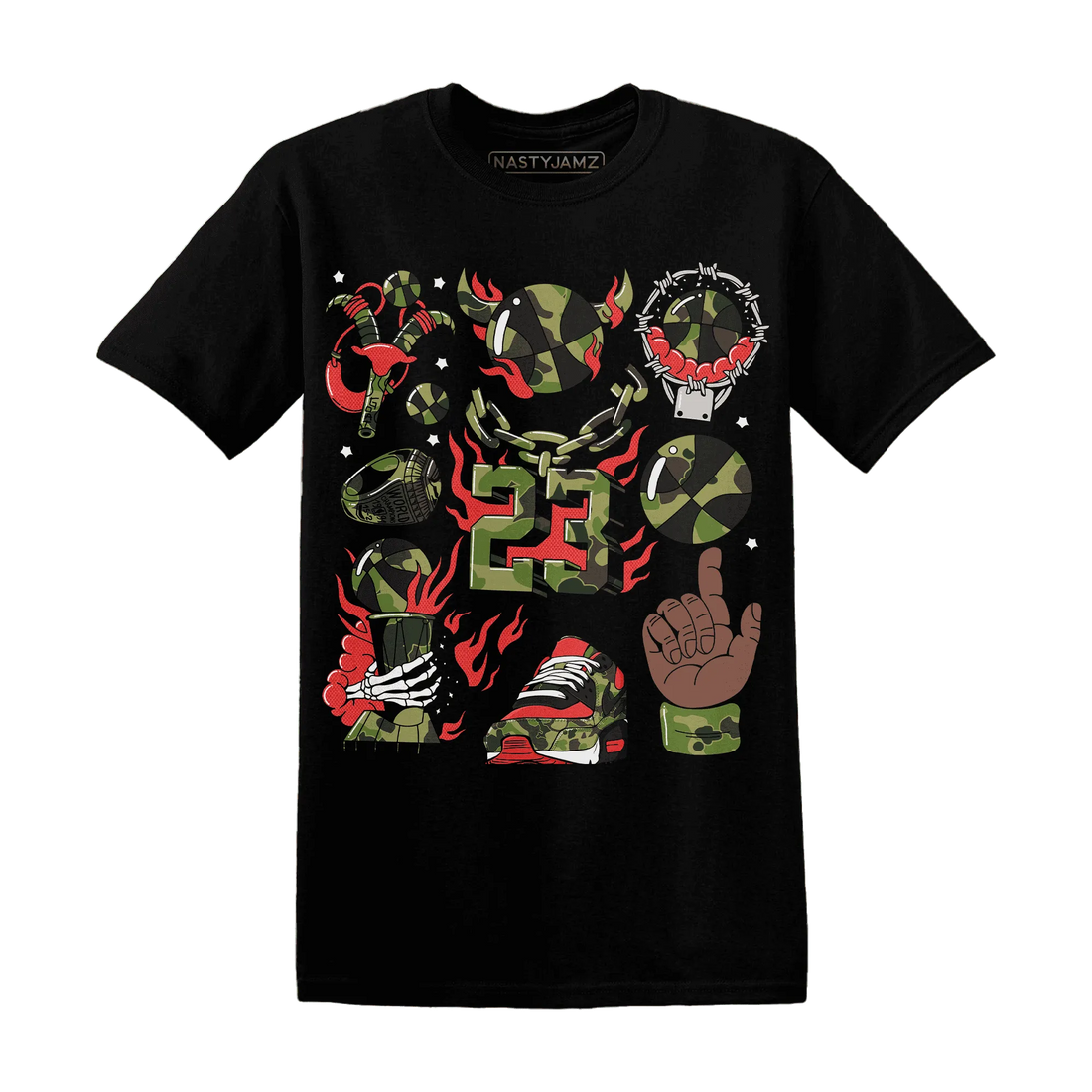 AM-90-Dark-Sage-Solar-Red-T-Shirt-Match-Neclaces-Number-23