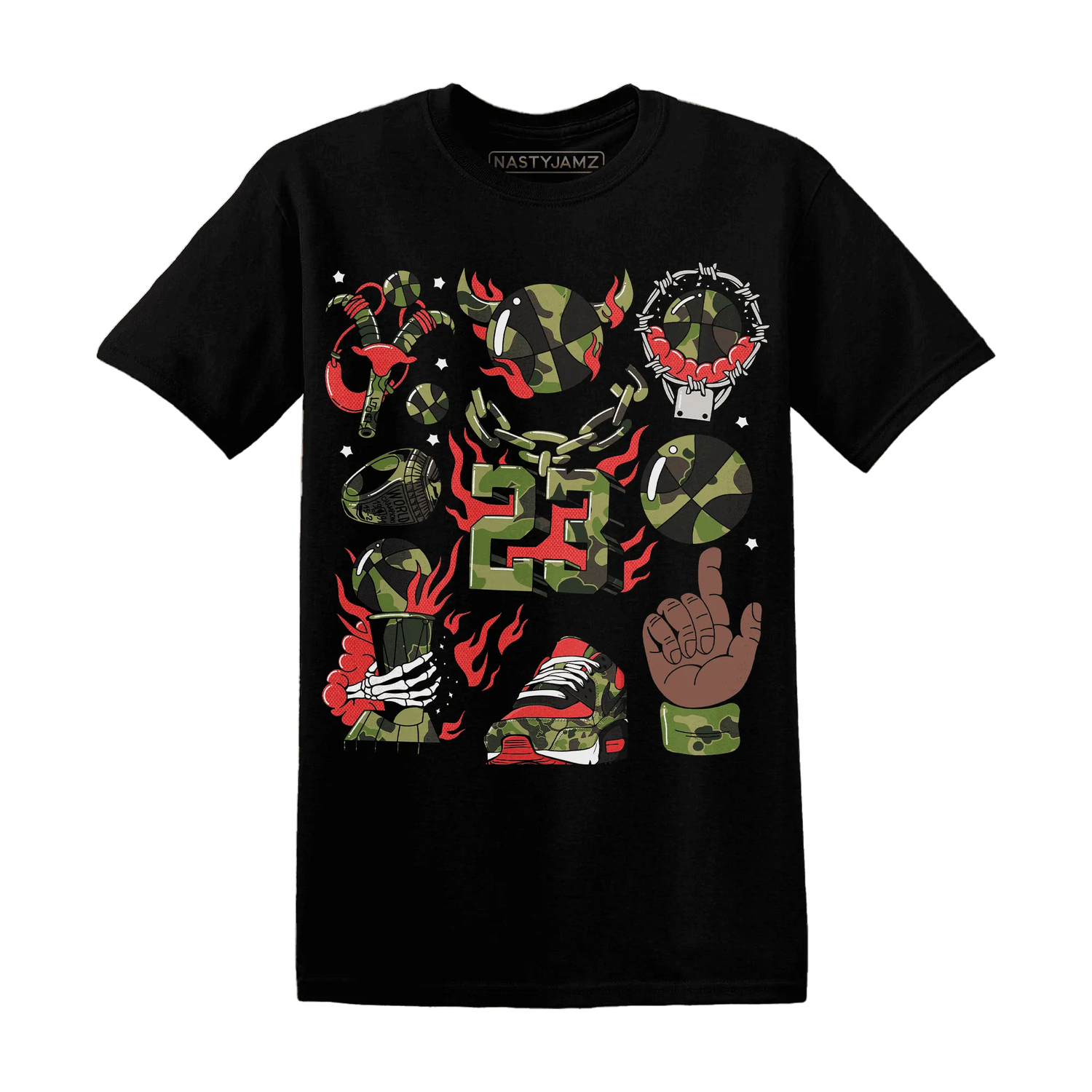AM-90-Dark-Sage-Solar-Red-T-Shirt-Match-Neclaces-Number-23