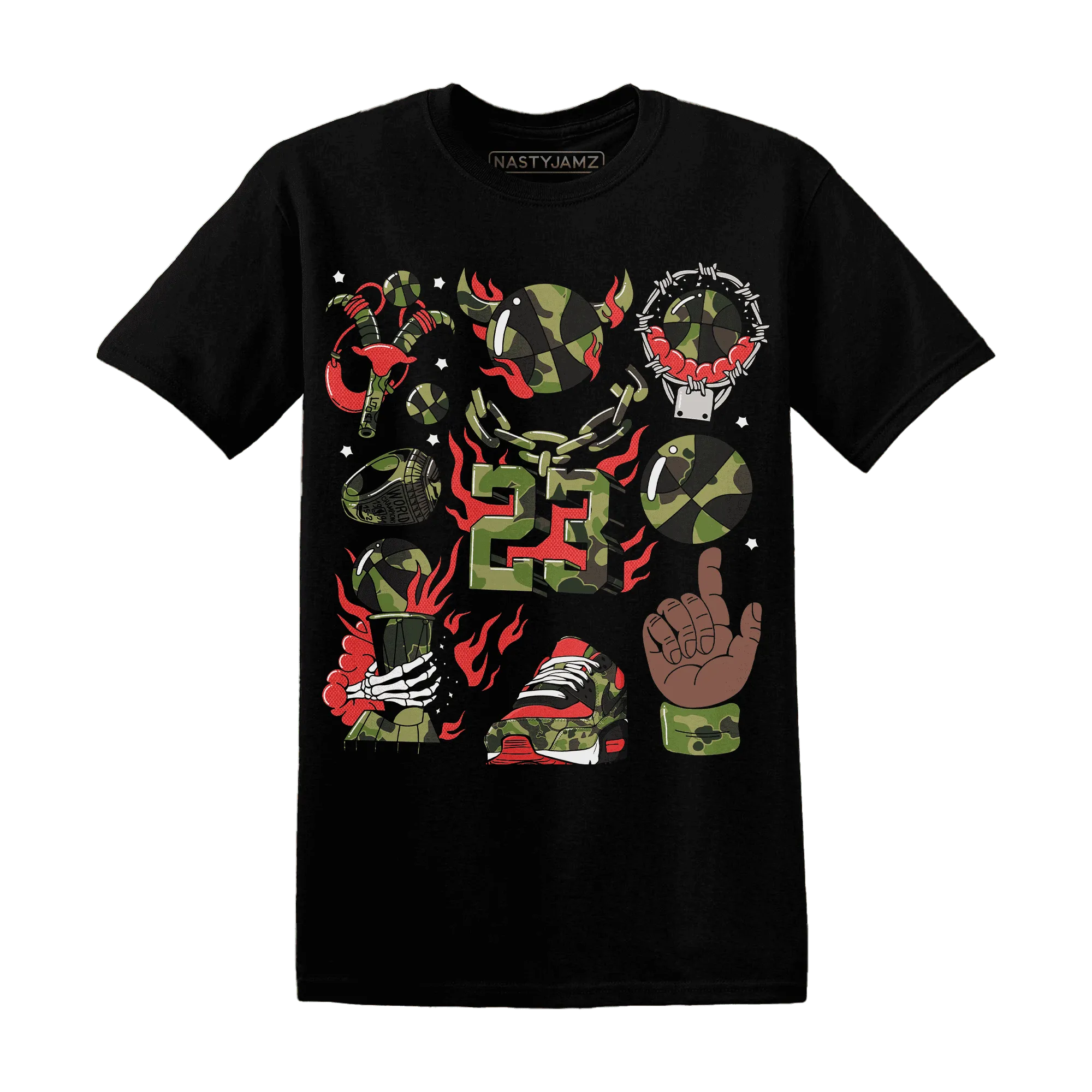 AM-90-Dark-Sage-Solar-Red-T-Shirt-Match-Neclaces-Number-23