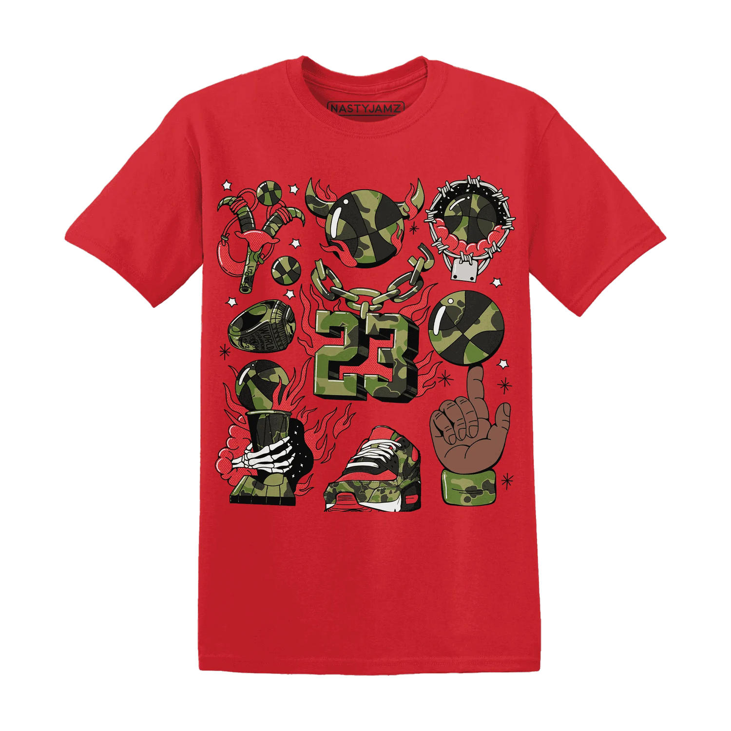 AM-90-Dark-Sage-Solar-Red-T-Shirt-Match-Neclaces-Number-23