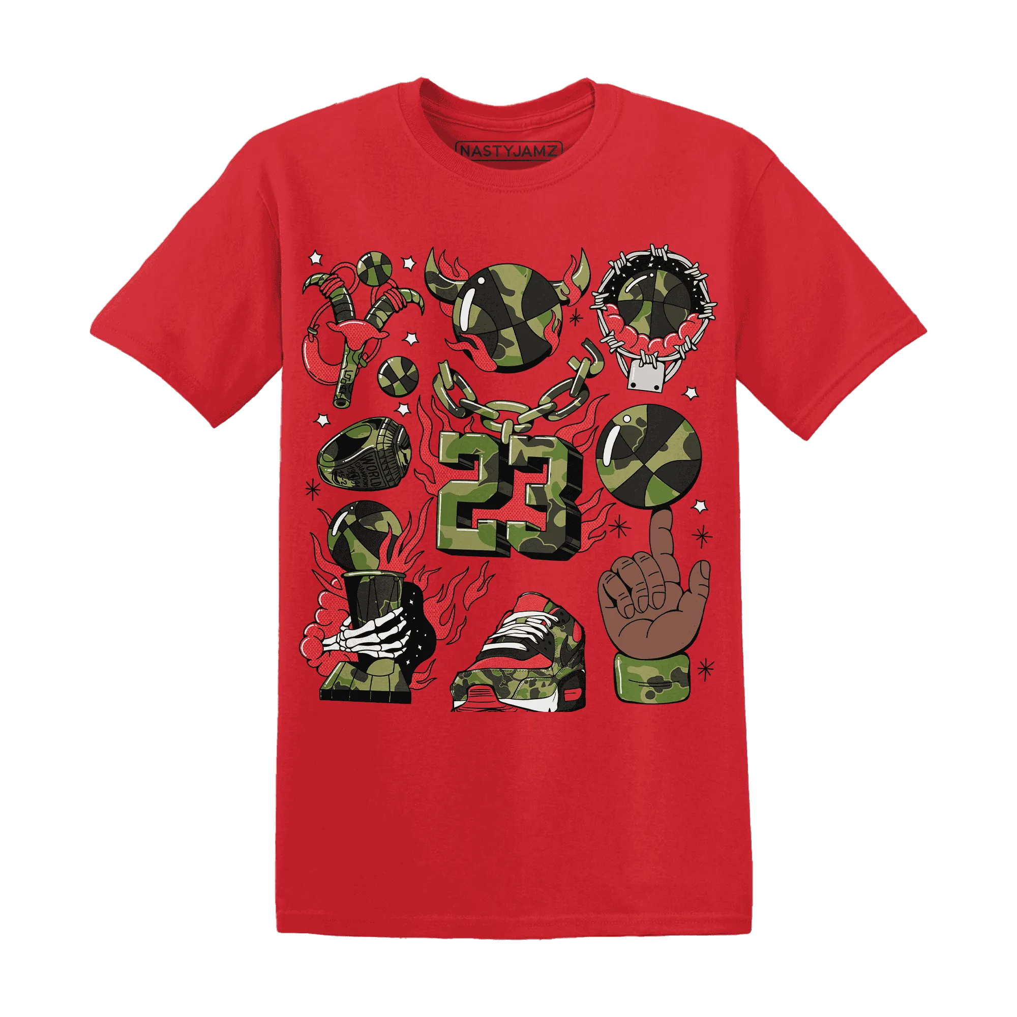 AM-90-Dark-Sage-Solar-Red-T-Shirt-Match-Neclaces-Number-23