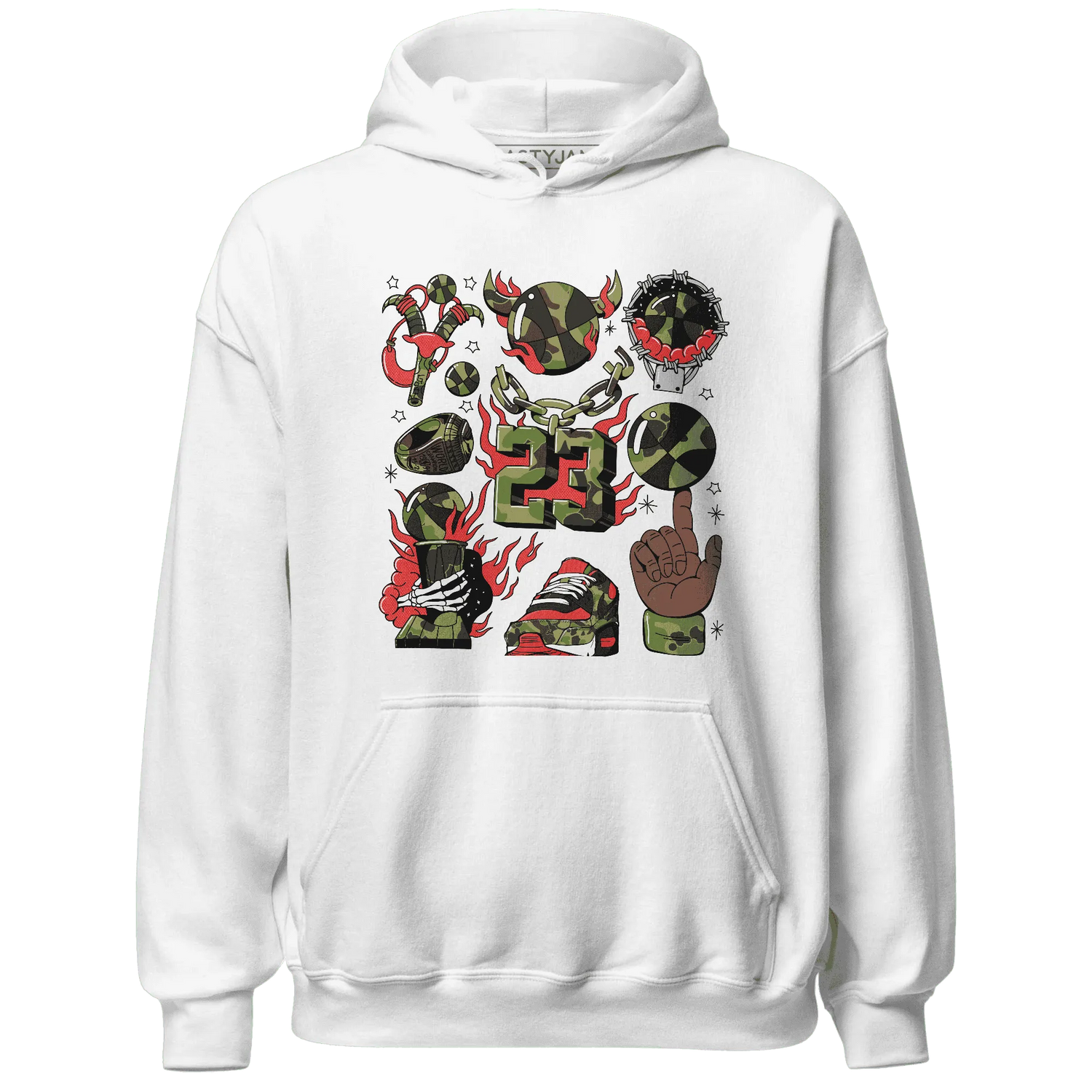AM-90-Dark-Sage-Solar-Red-Hoodie-Match-Neclaces-Number-23