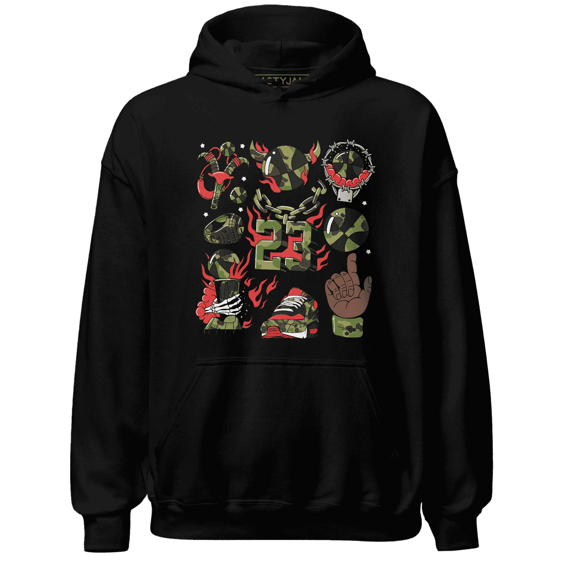 AM-90-Dark-Sage-Solar-Red-Hoodie-Match-Neclaces-Number-23
