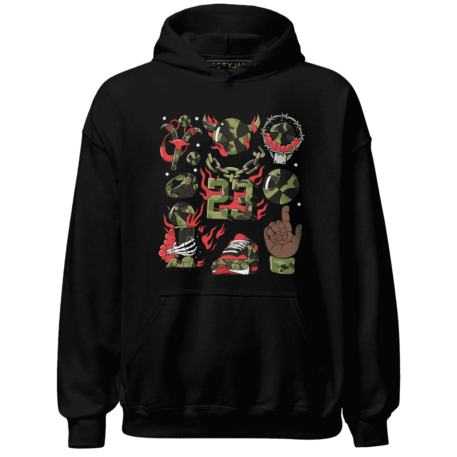 AM-90-Dark-Sage-Solar-Red-Hoodie-Match-Neclaces-Number-23