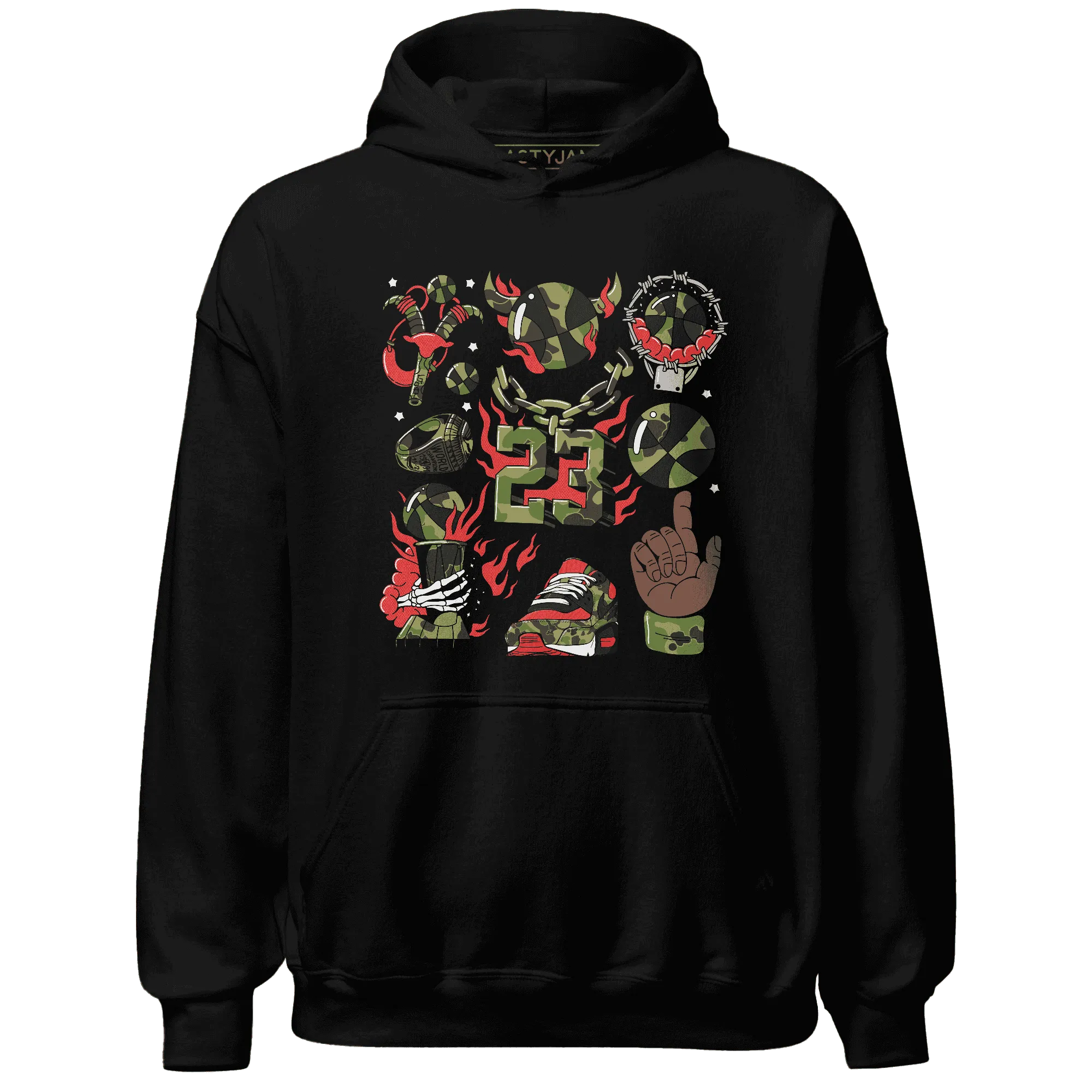 AM-90-Dark-Sage-Solar-Red-Hoodie-Match-Neclaces-Number-23