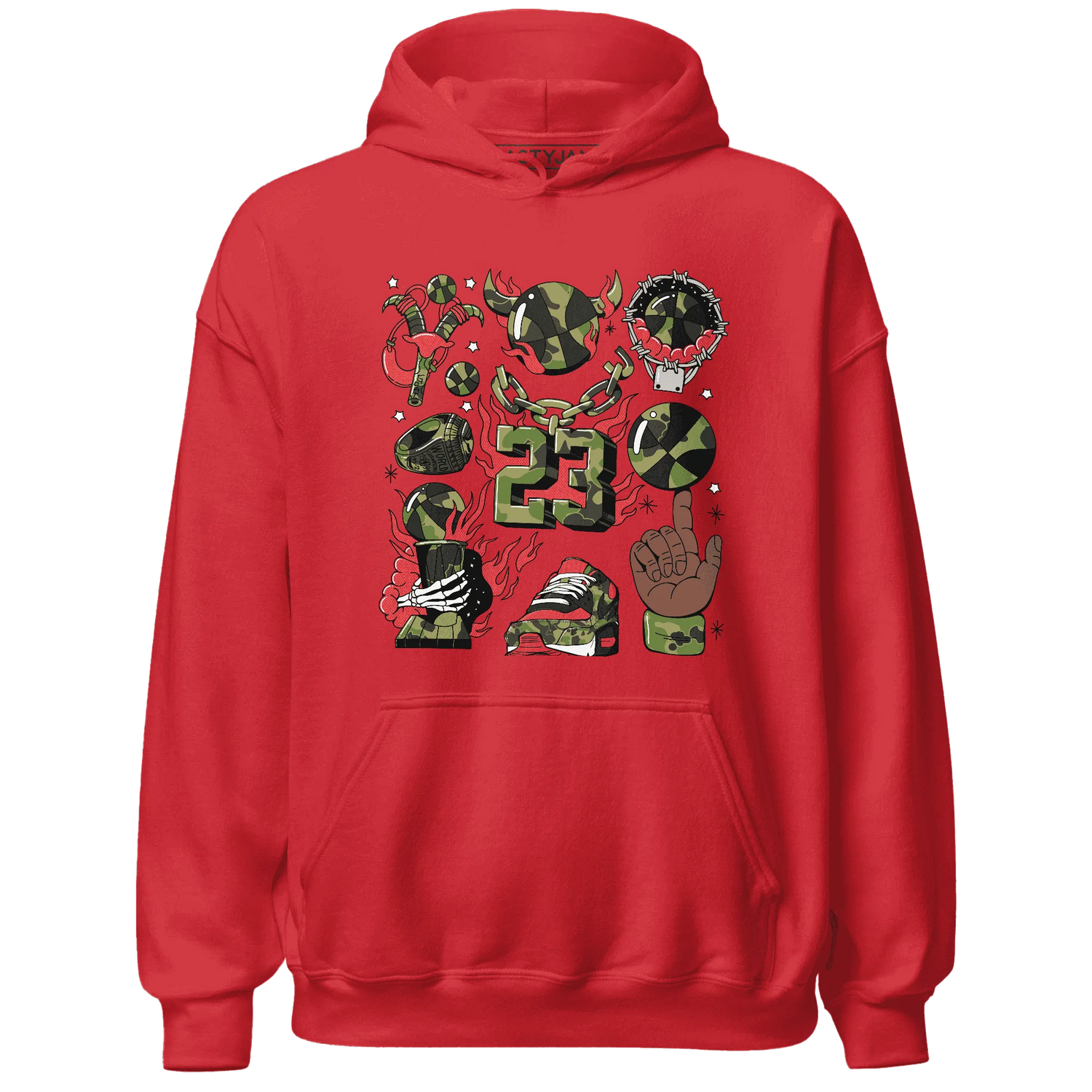 AM-90-Dark-Sage-Solar-Red-Hoodie-Match-Neclaces-Number-23