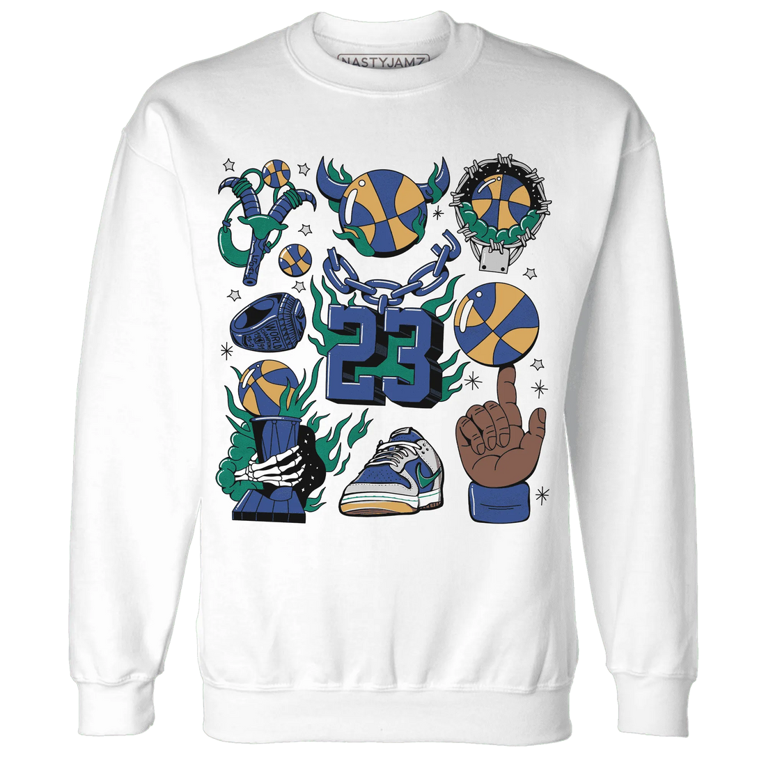 Dunk-Hyper-Royal-Malachite-Sweatshirt-Match-Neclaces-Number-23