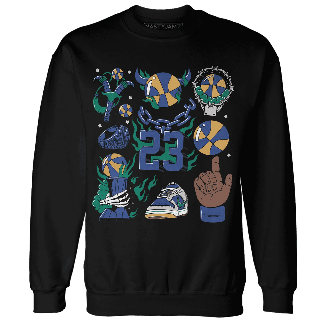 Dunk-Hyper-Royal-Malachite-Sweatshirt-Match-Neclaces-Number-23