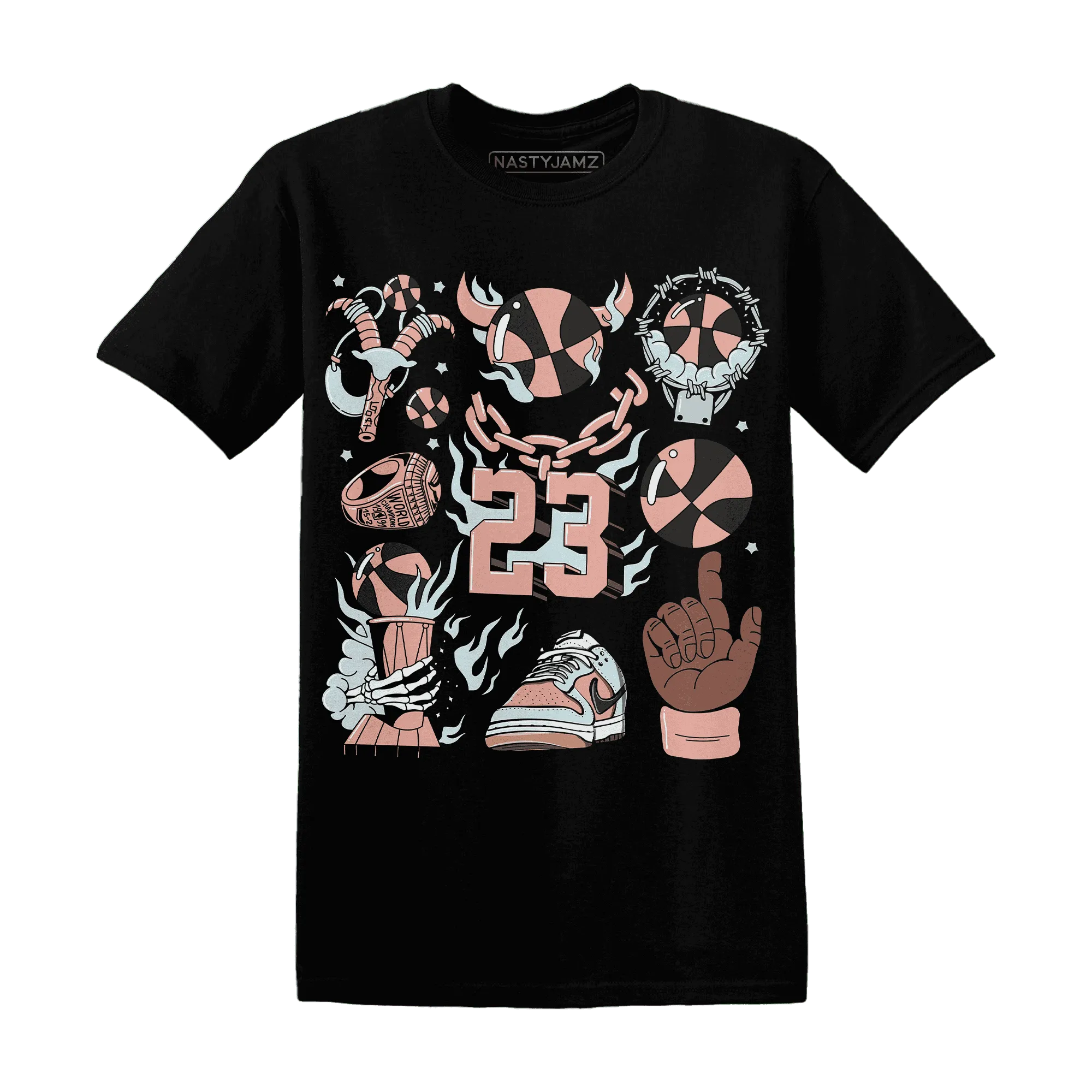 Dunk-Low-Glacier-Blue-Arctic-Orange-T-Shirt-Match-Neclaces-Number-23