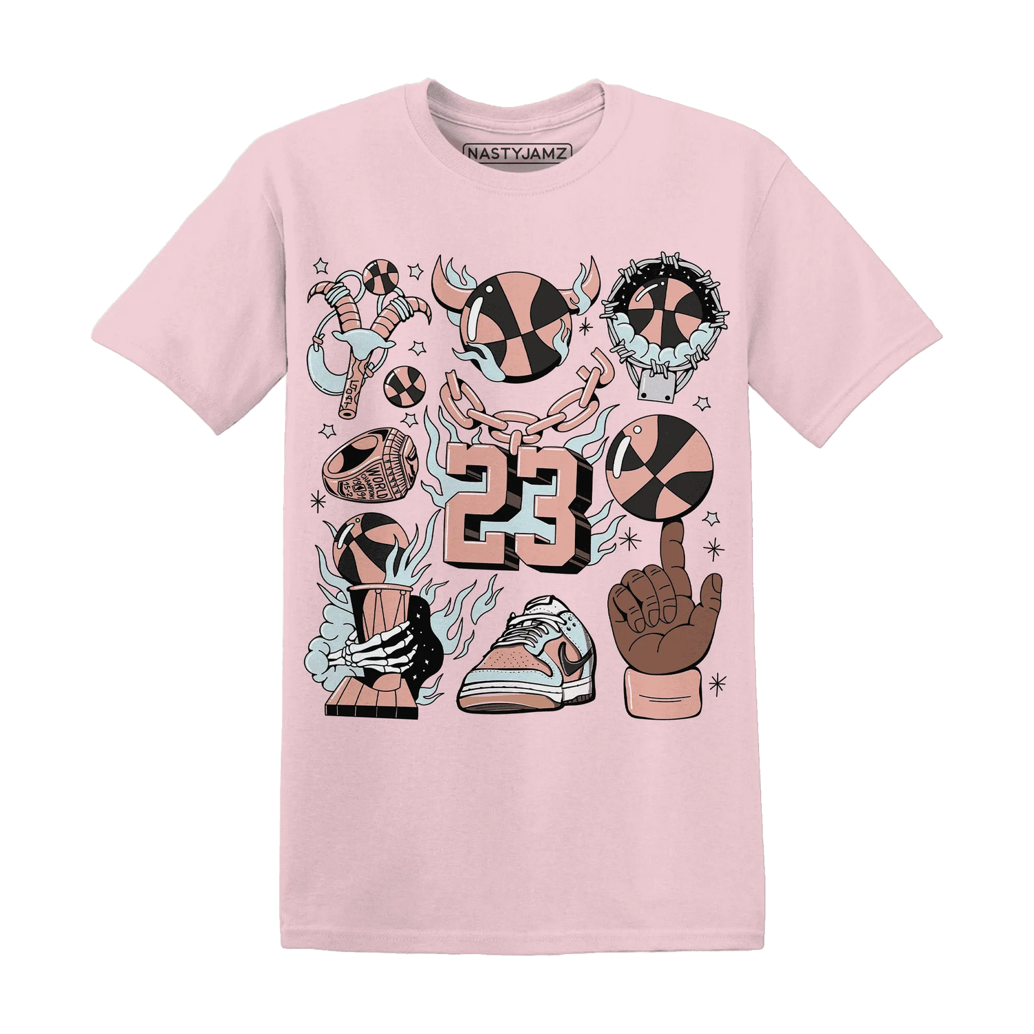 Dunk-Low-Glacier-Blue-Arctic-Orange-T-Shirt-Match-Neclaces-Number-23